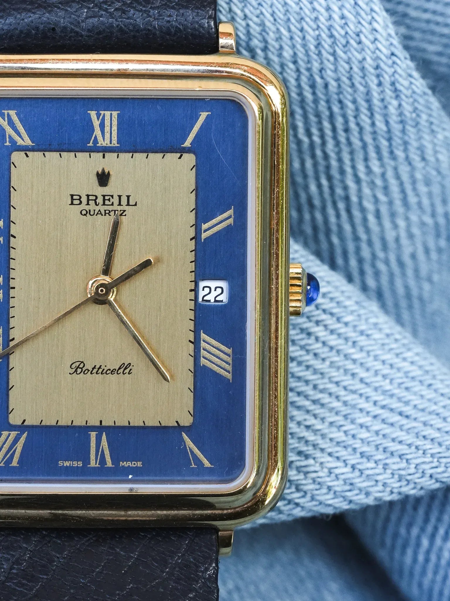 Breil - Tank Bleu Or Cabochon - NOS - 1980s - Atelier Victor