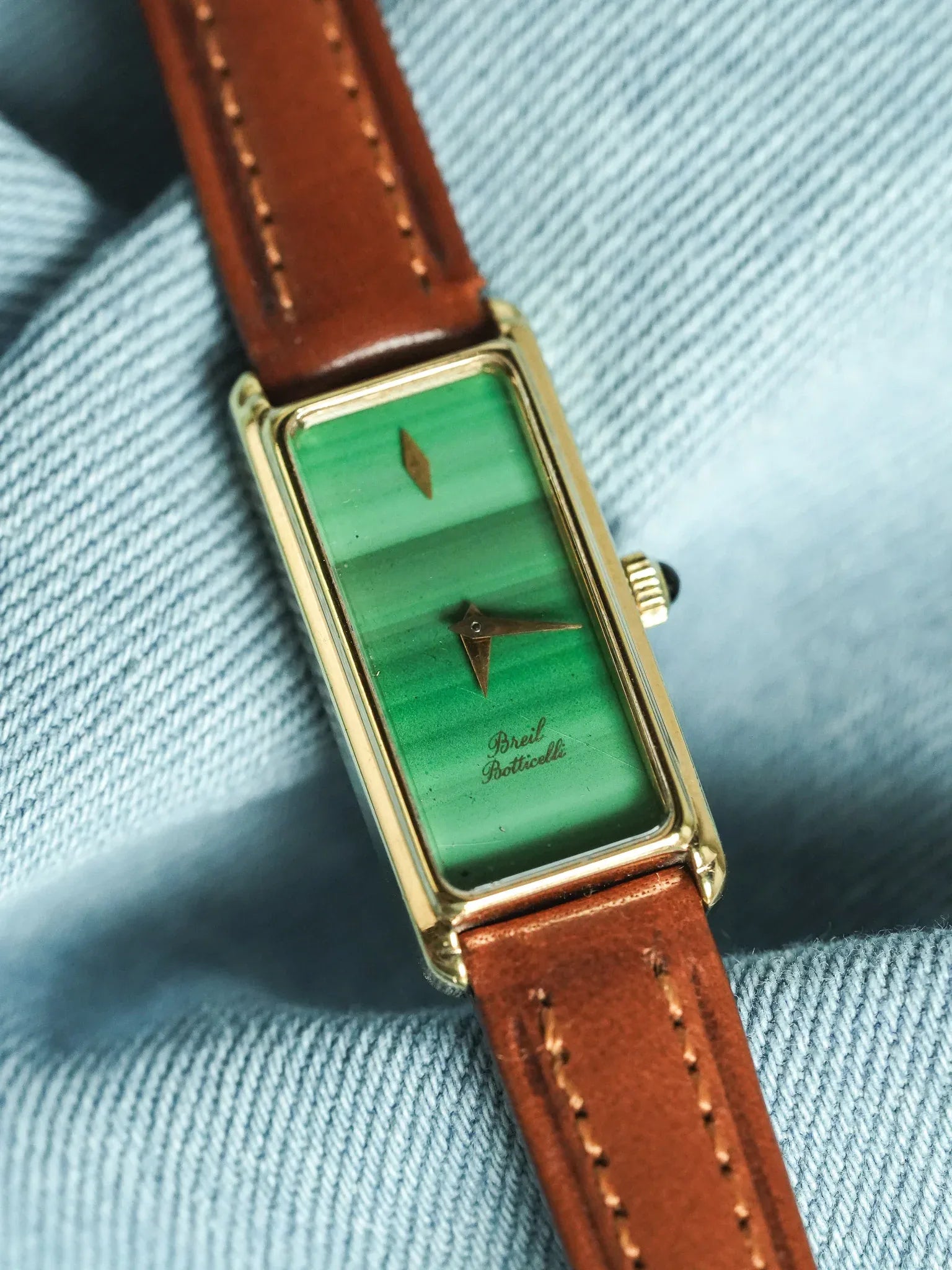 Breil - Tank Fine allongée Cadran Malachite Or - 1980s - Atelier Victor