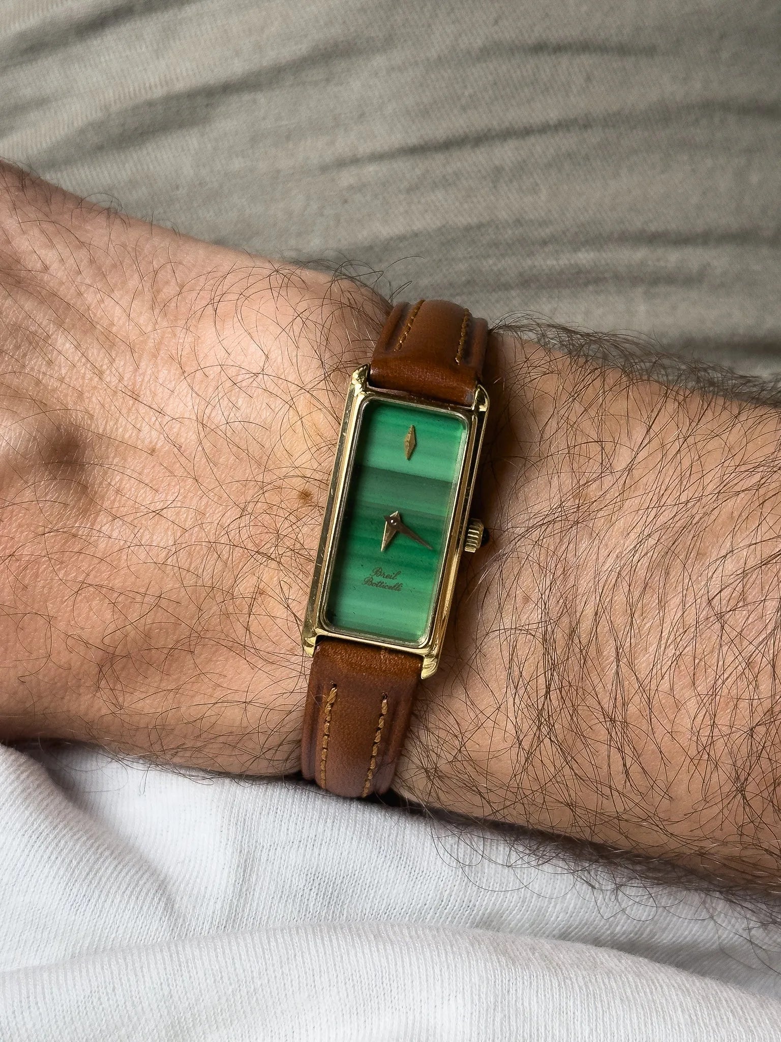 Breil - Tank Fine allongée Cadran Malachite Or - 1980s - Atelier Victor - Vintage  Shop
