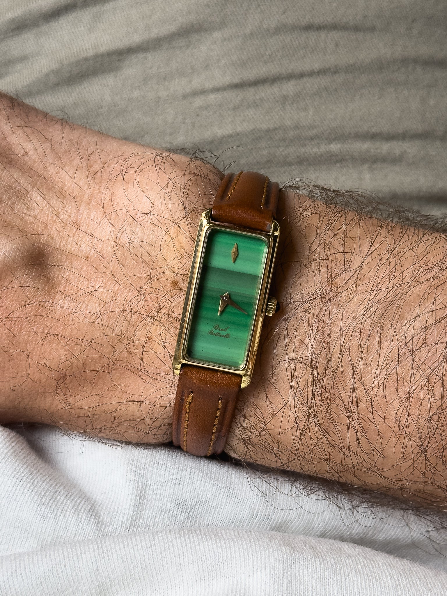 Breil - Tank Fine allongée Cadran Malachite Or - 1980s - Atelier Victor - Vintage  Shop