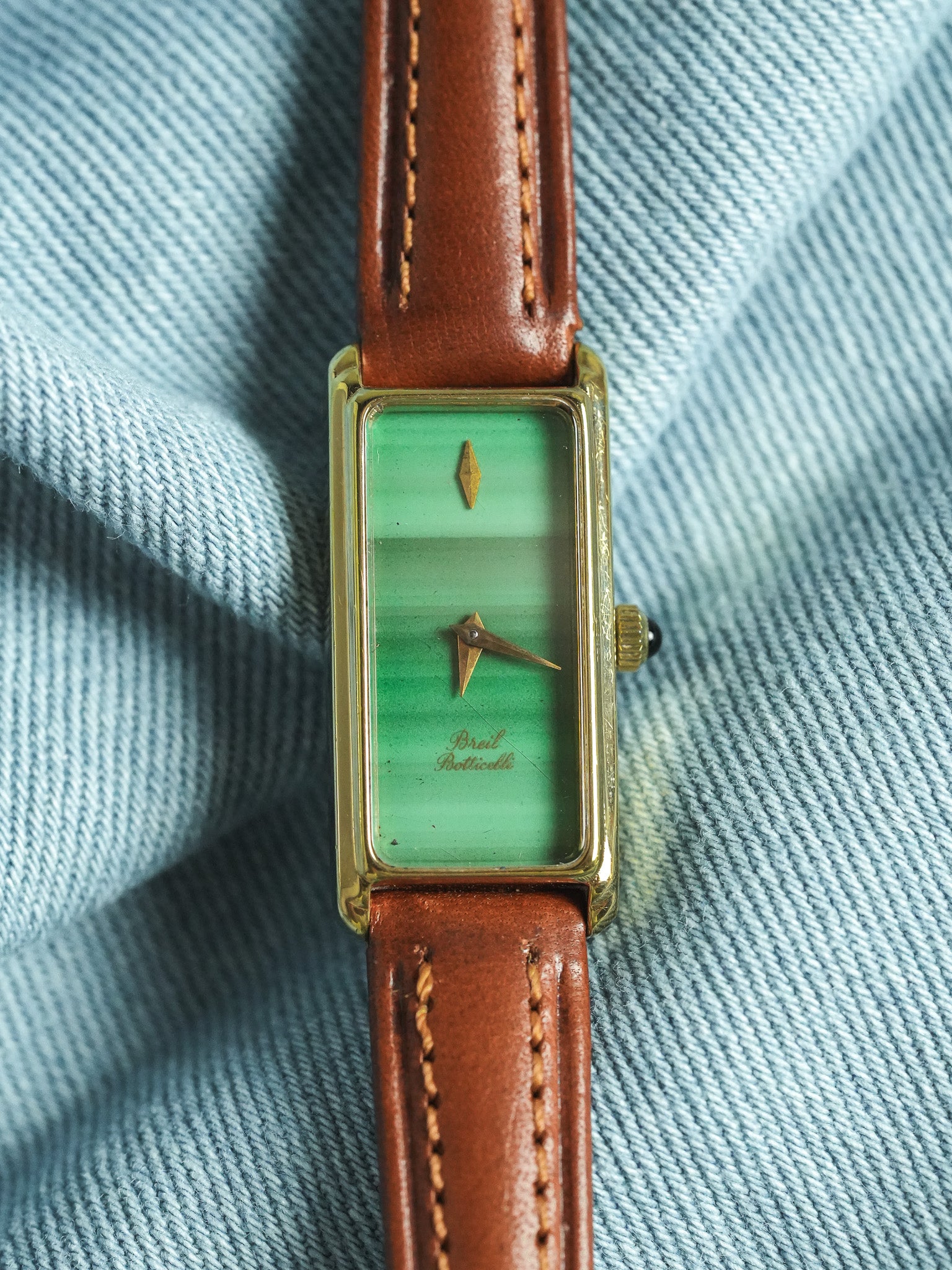 Breil - Tank Fine allongée Cadran Malachite Or - 1980s - Atelier Victor - Vintage  Shop
