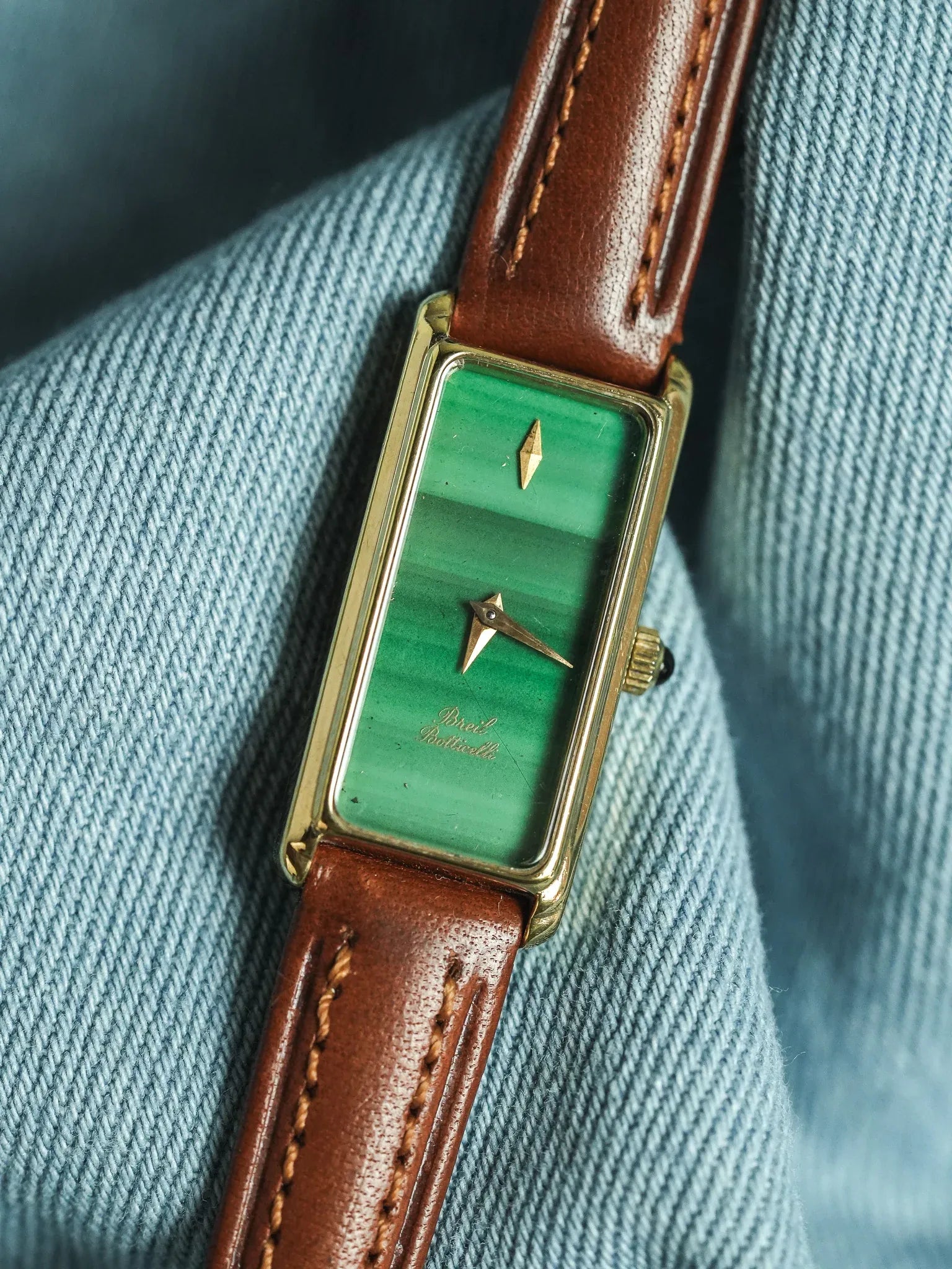 Breil - Tank Fine allongée Cadran Malachite Or - 1980s - Atelier Victor - Vintage  Shop