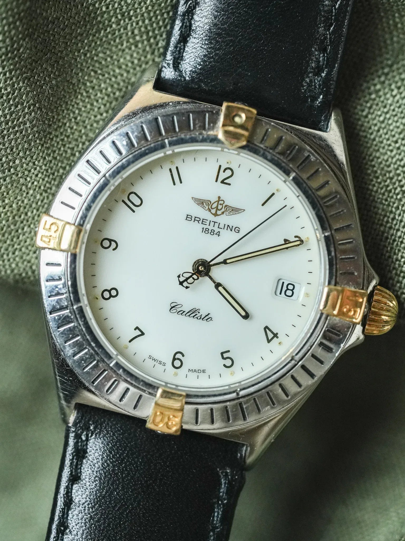 Breitling - Callisto Cadran blanc Lunette acier or - 1990s - Atelier Victor