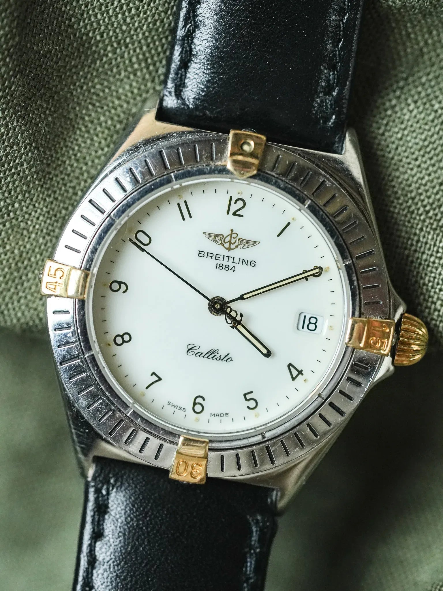 Breitling - Callisto Cadran blanc Lunette acier or - 1990s - Atelier Victor
