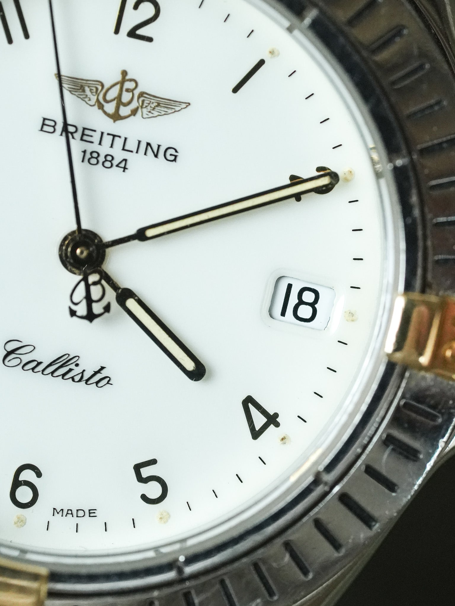 Breitling - Callisto Cadran blanc Lunette acier or - 1990s - Atelier Victor - Vintage Watch Shop