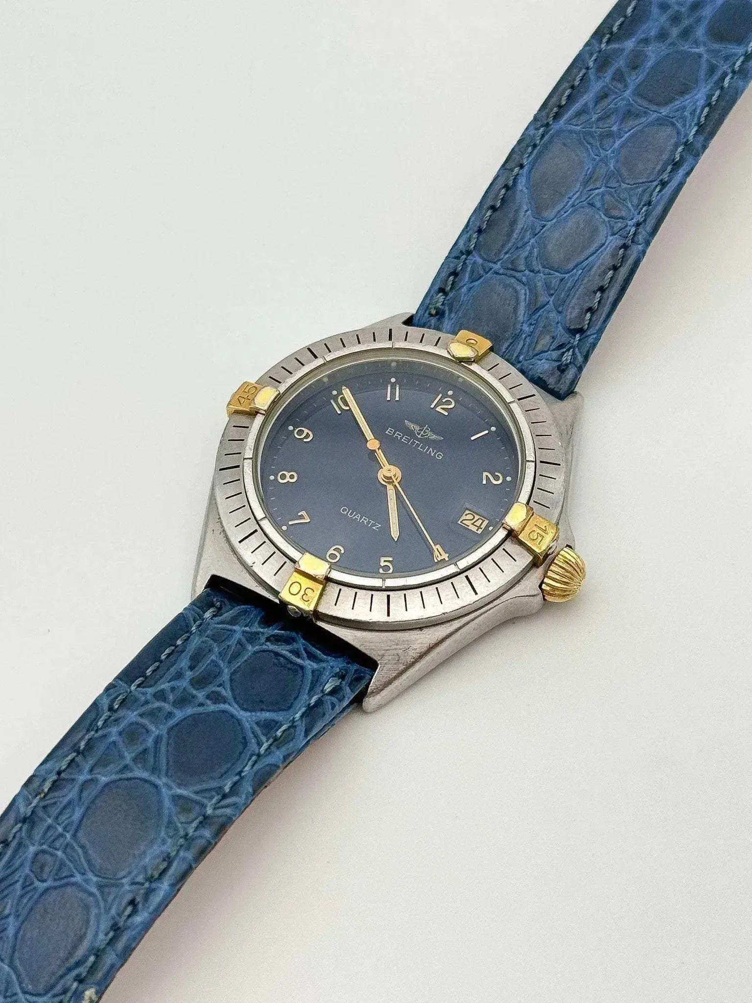 Breitling - Callisto Cadran bleu Lunette acier or - 1990s - Atelier Victor