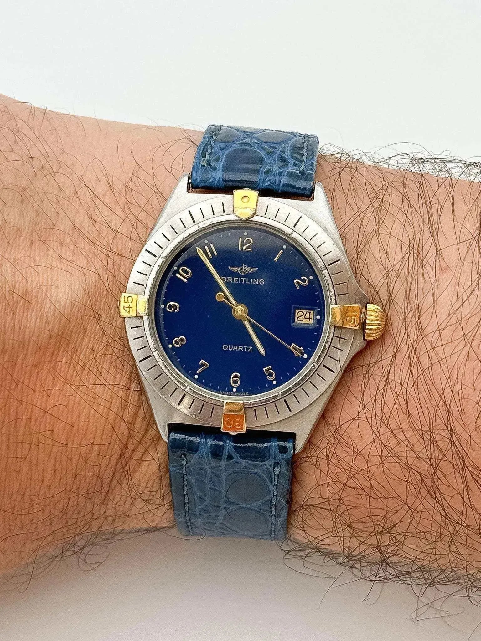 Breitling - Callisto Cadran bleu Lunette acier or - 1990s - Atelier Victor - Vintage  Shop