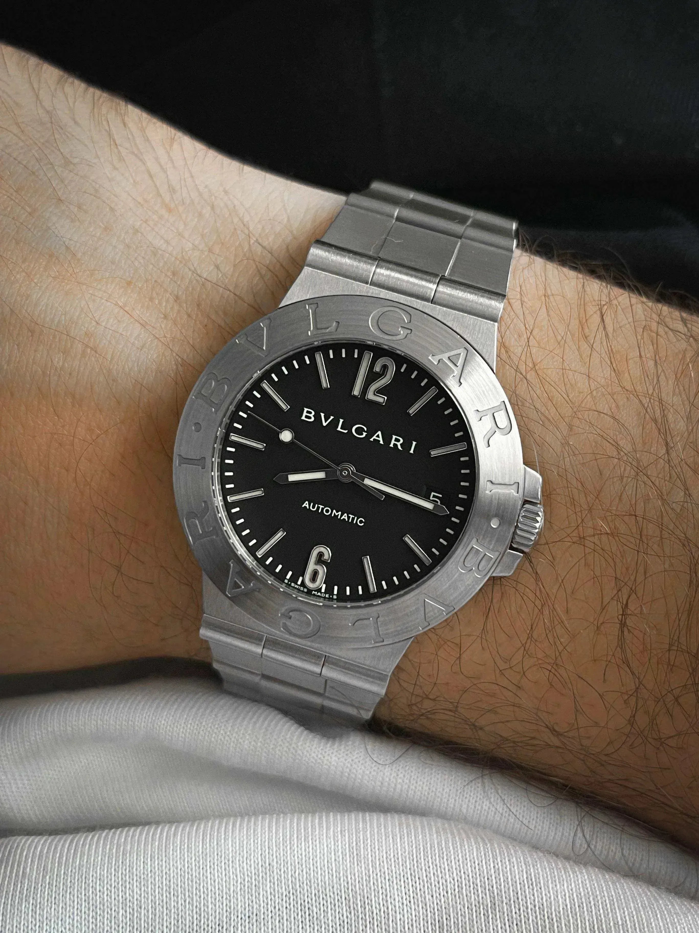 Bvlgari - Bvlgari Bracelet acier cadran noir - Boite & Papier - 2000s - Atelier Victor