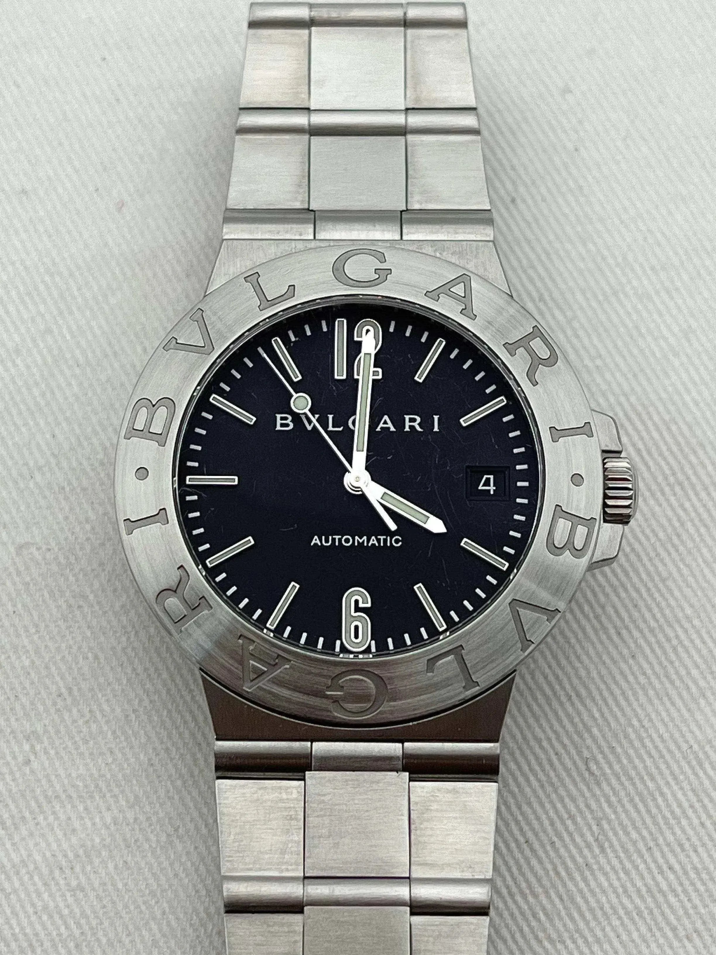 Bvlgari - Bvlgari Bracelet acier cadran noir - Boite & Papier - 2000s - Atelier Victor