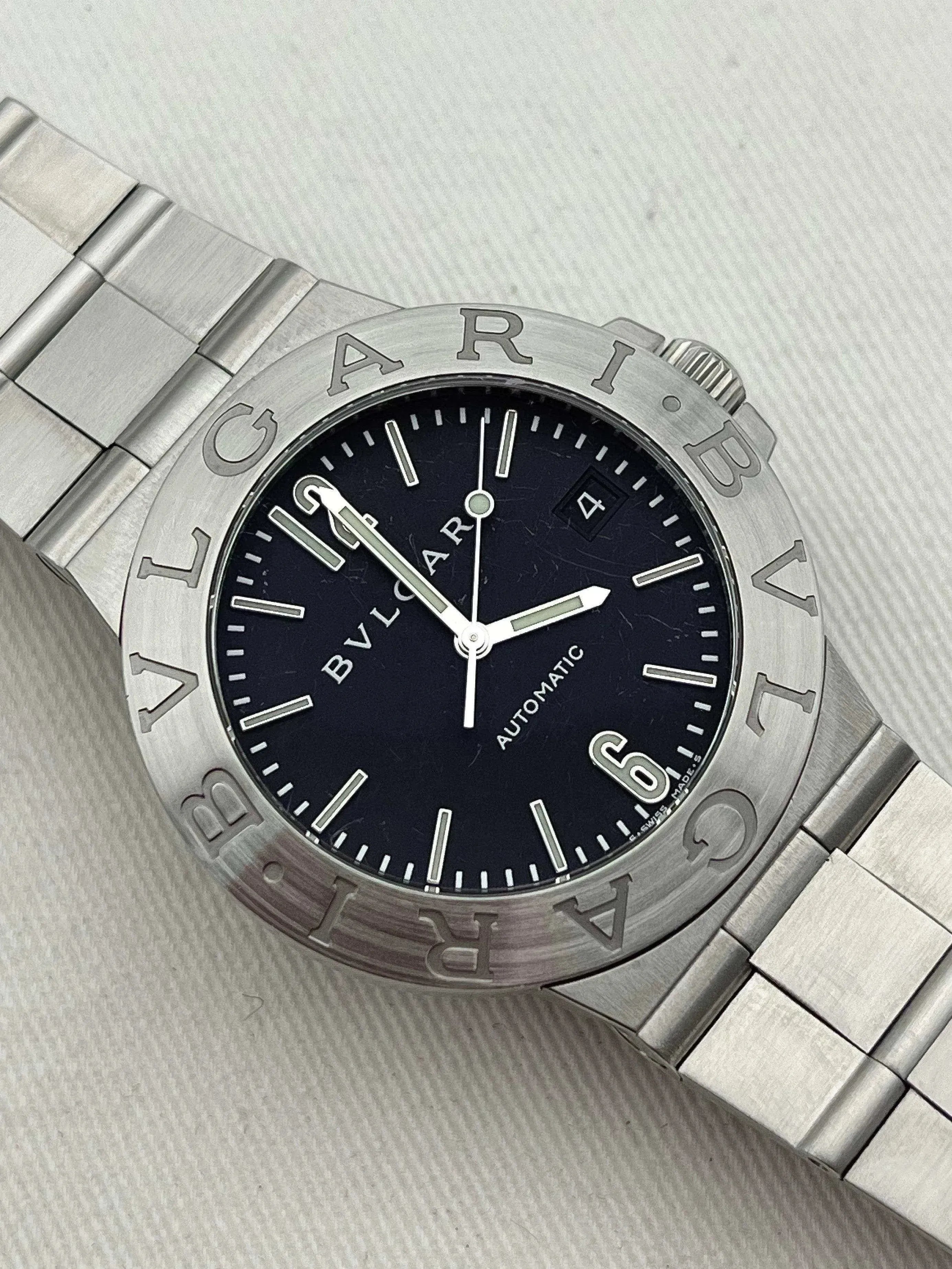 Bvlgari - Bvlgari Bracelet acier cadran noir - Boite & Papier - 2000s - Atelier Victor