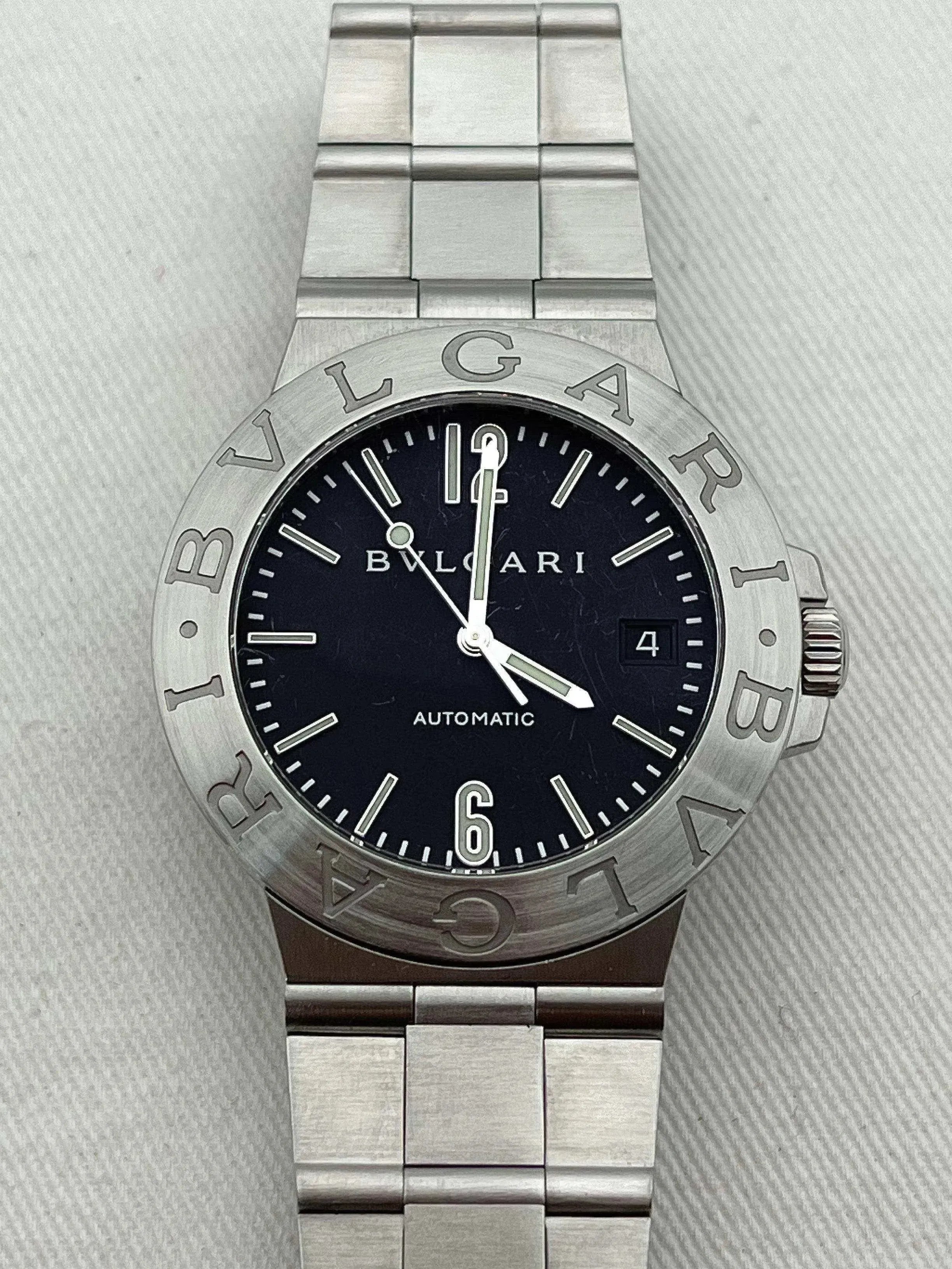 Bvlgari - Bvlgari Bracelet acier cadran noir - Boite & Papier - 2000s - Atelier Victor