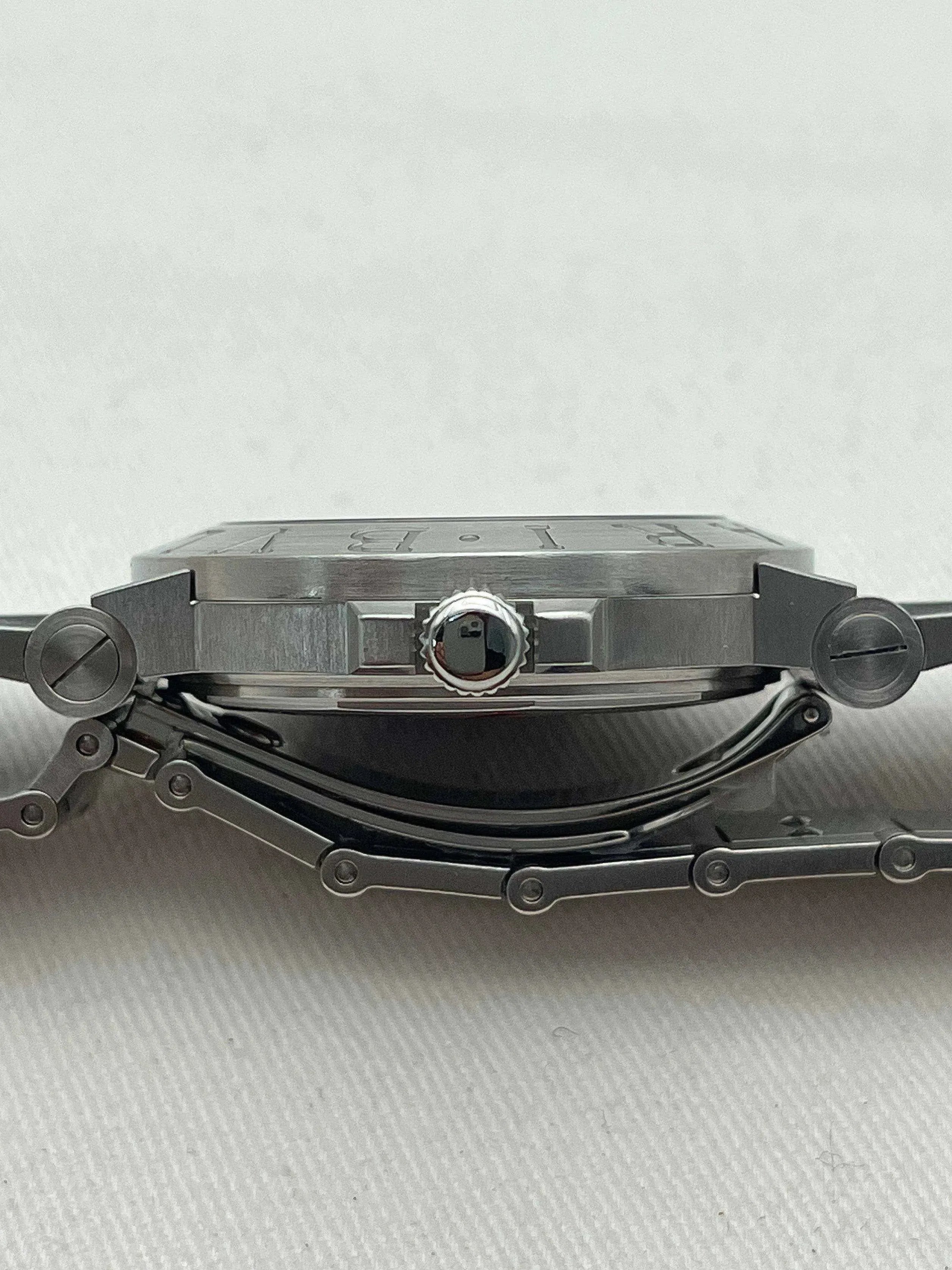 Bvlgari - Bvlgari Bracelet acier cadran noir - Boite & Papier - 2000s - Atelier Victor - Vintage  Shop