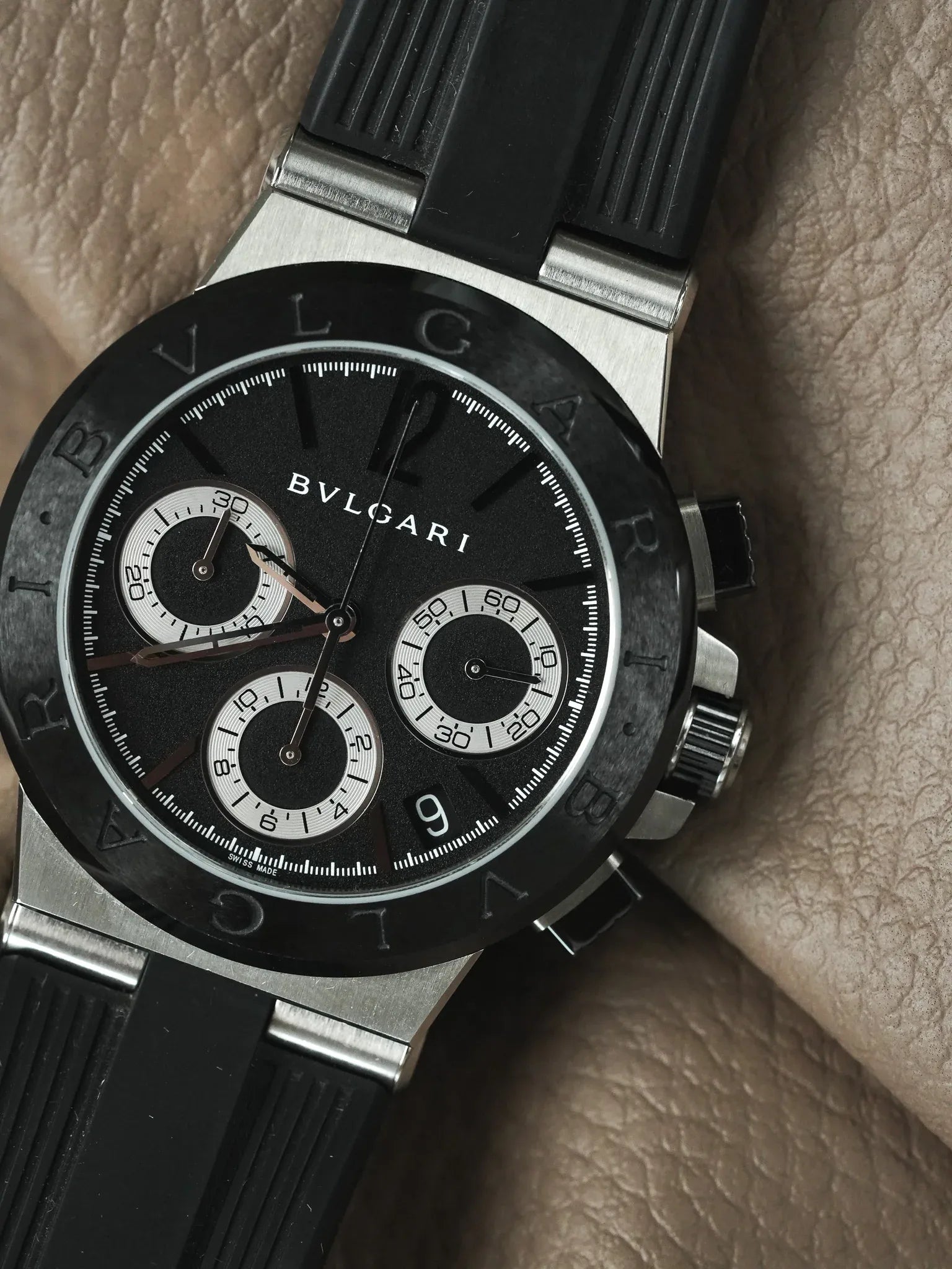 Bvlgari - DG37SCCH Diagono Chronographe Acier Caoutchouc Ceramique noir - boite & papier - 2000s - Atelier Victor