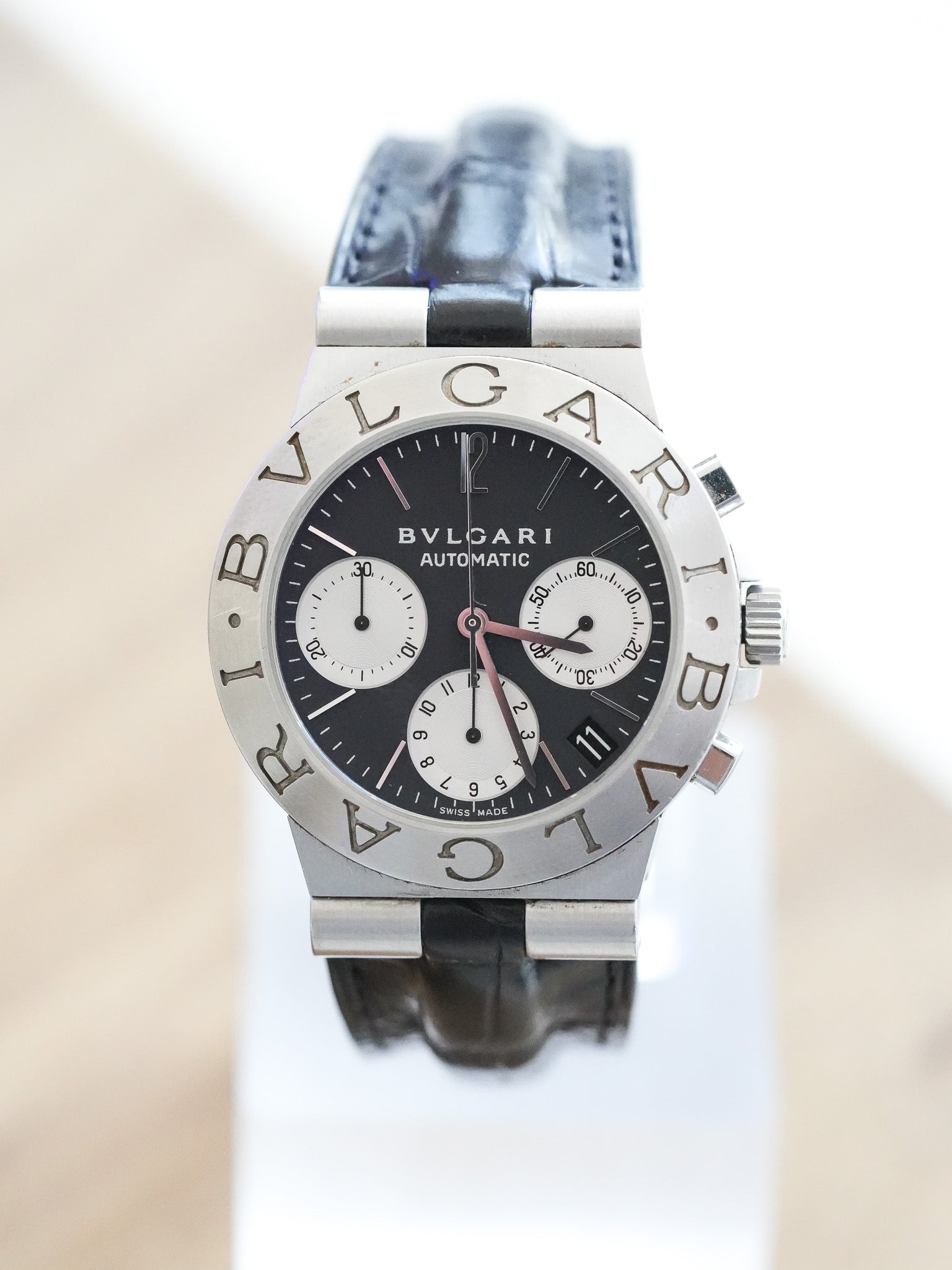 Bvlgari - Diagono Chronograph Cadran Noir - 1990s - Atelier Victor Paris - Vintage Watch Shop Dubai