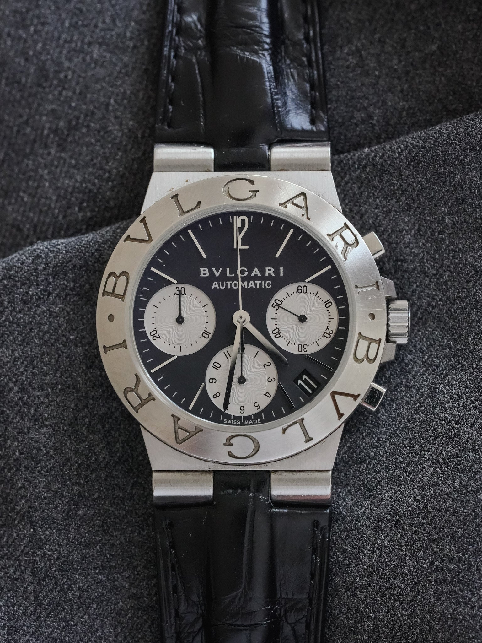 Bvlgari - Diagono Chronograph Cadran Noir - 1990s - Atelier Victor Paris - Vintage Watch Shop Dubai