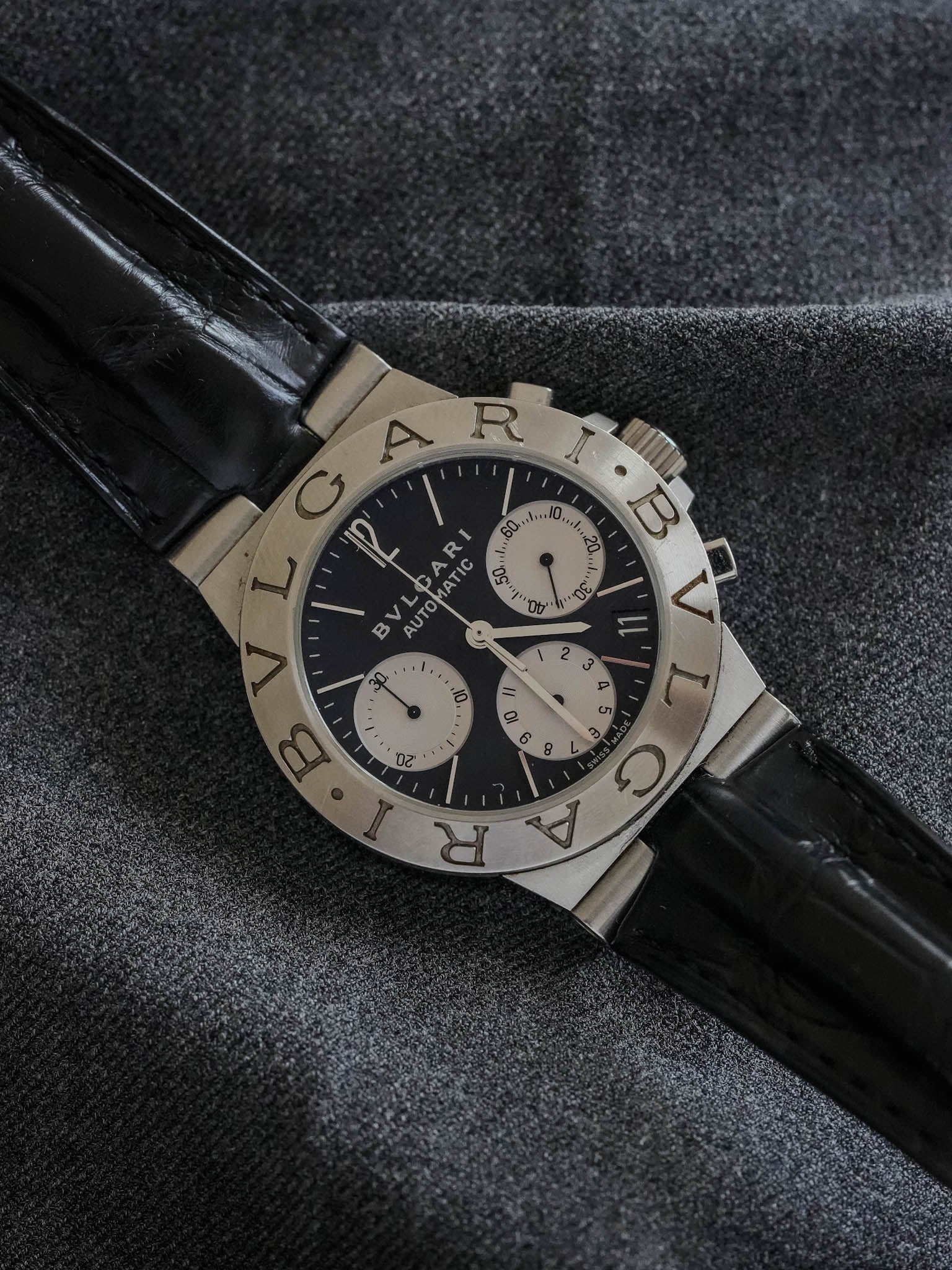 Bvlgari - Diagono Chronograph Cadran Noir - 1990s - Atelier Victor Paris - Vintage Watch Shop Dubai
