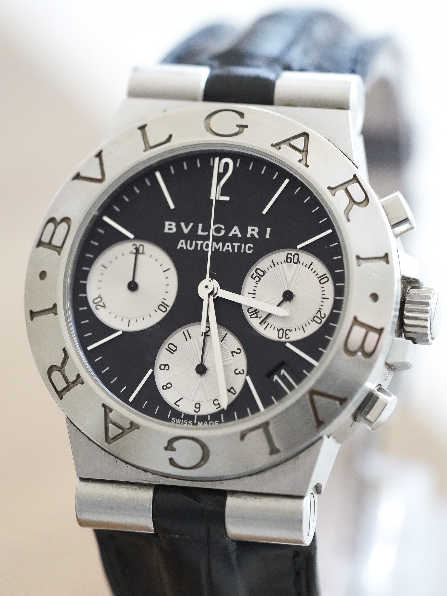 Bvlgari - Diagono Chronograph Cadran Noir - 1990s - Atelier Victor Paris - Vintage Watch Shop Dubai