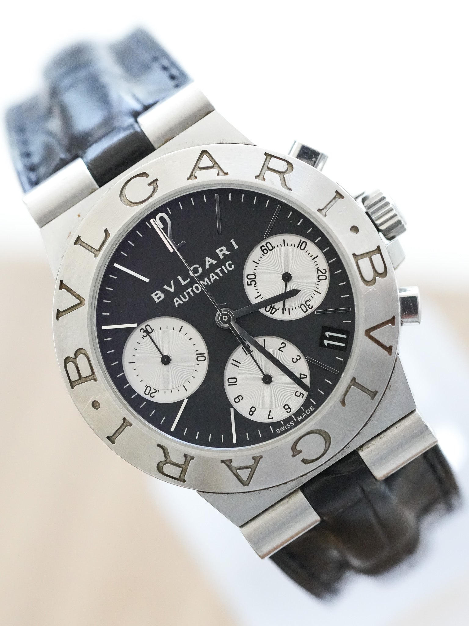 Bvlgari - Diagono Chronograph Cadran Noir - 1990s - Atelier Victor Paris - Vintage Watch Shop Dubai
