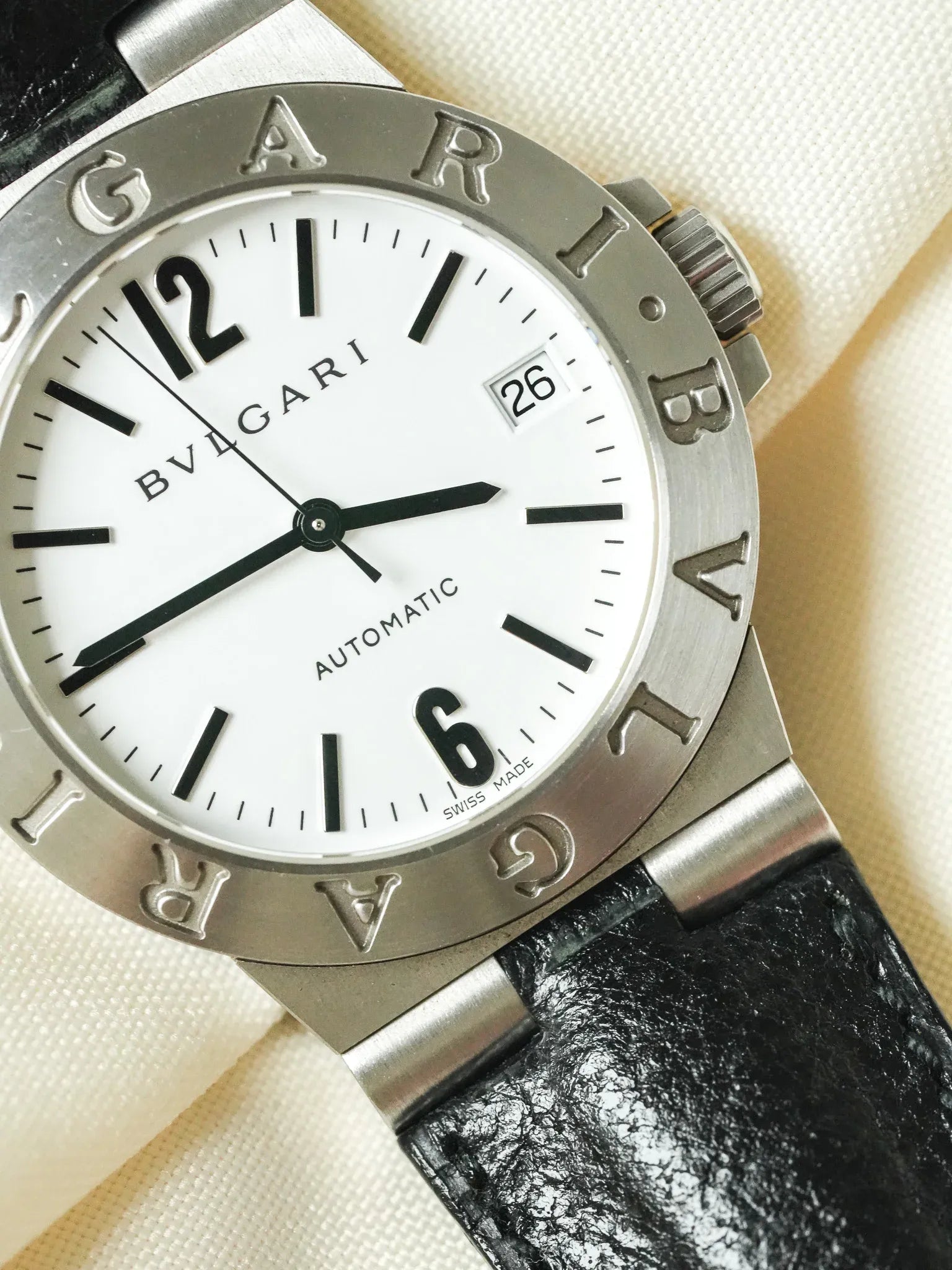 Bvlgari - Diagono LCV35S Cuir automatique cadran blanc - 2000s - Atelier Victor