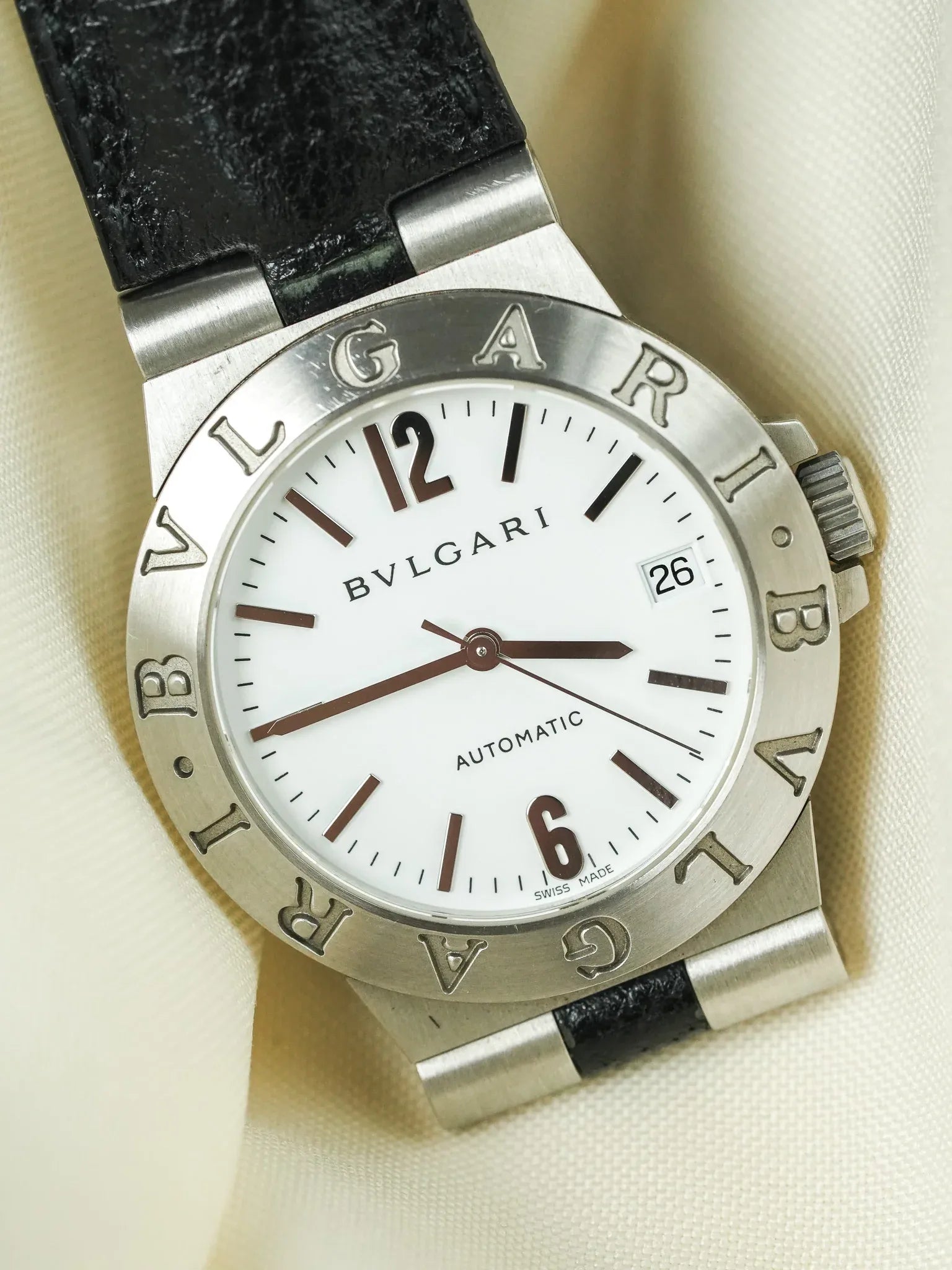 Bvlgari - Diagono LCV35S Cuir automatique cadran blanc - 2000s - Atelier Victor