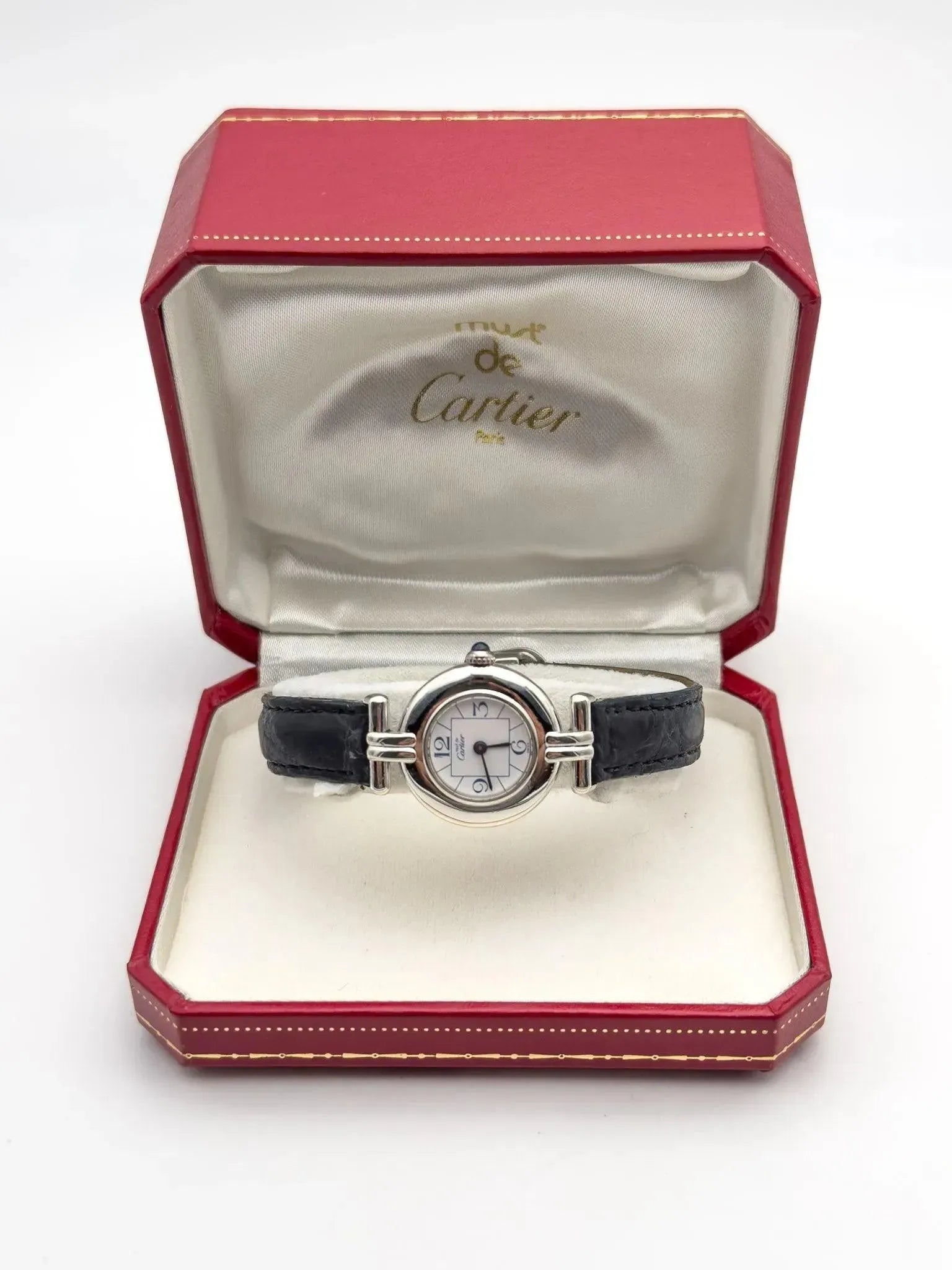 Cartier - Colisée must argent cadran blanc - boîte - 1990s - Atelier Victor - Vintage  Shop