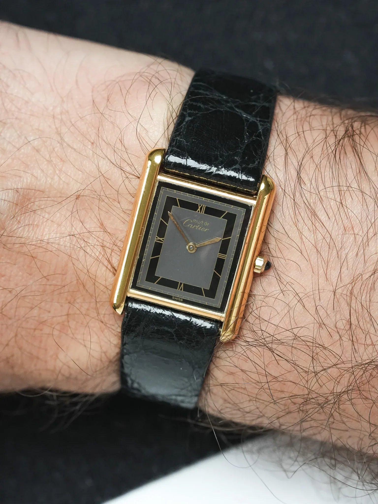 Cartier - Must of Cartier Tank 23x30 Vermilion Quartz Black Gray Dial - 1980s 