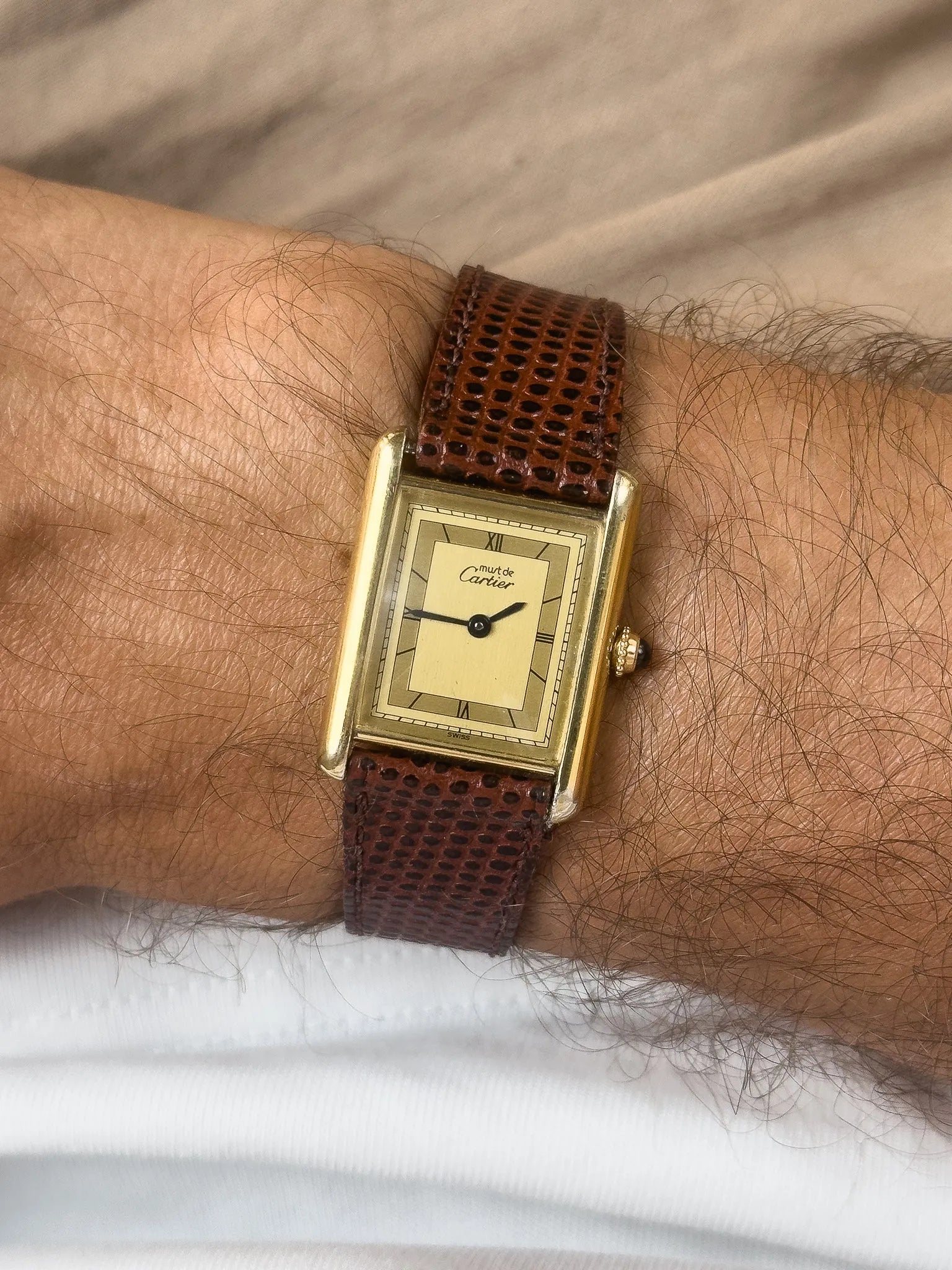 Cartier - Must de Cartier Tank Ref 590005 23x30 Vermeil Quartz Cadran Or Romain - 1980s - Atelier Victor