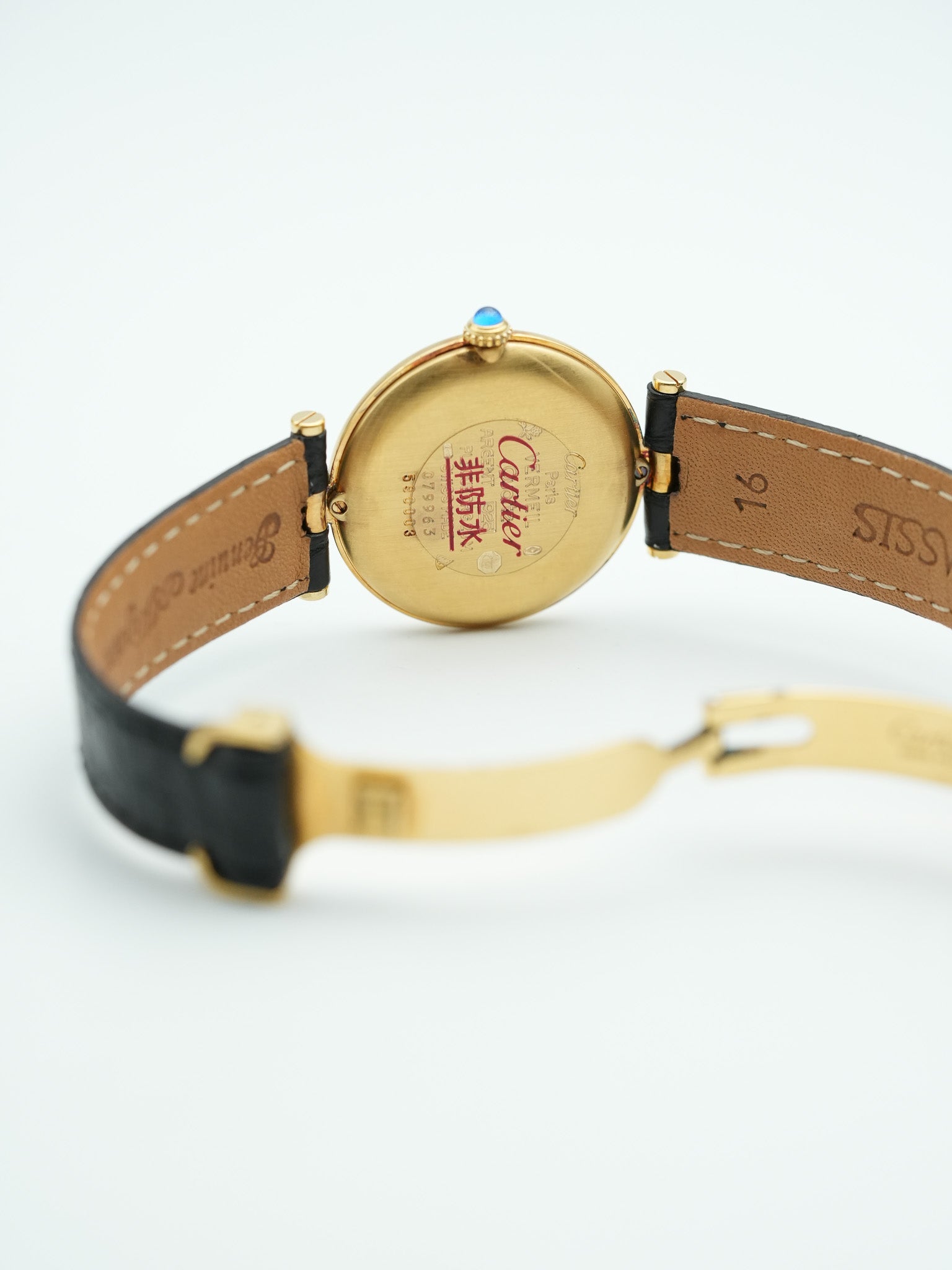 Cartier - Must de Vendôme vermeil Cadran noir avec boucle deployante - 1990s - Atelier Victor Paris - Vintage Watch Shop Dubai