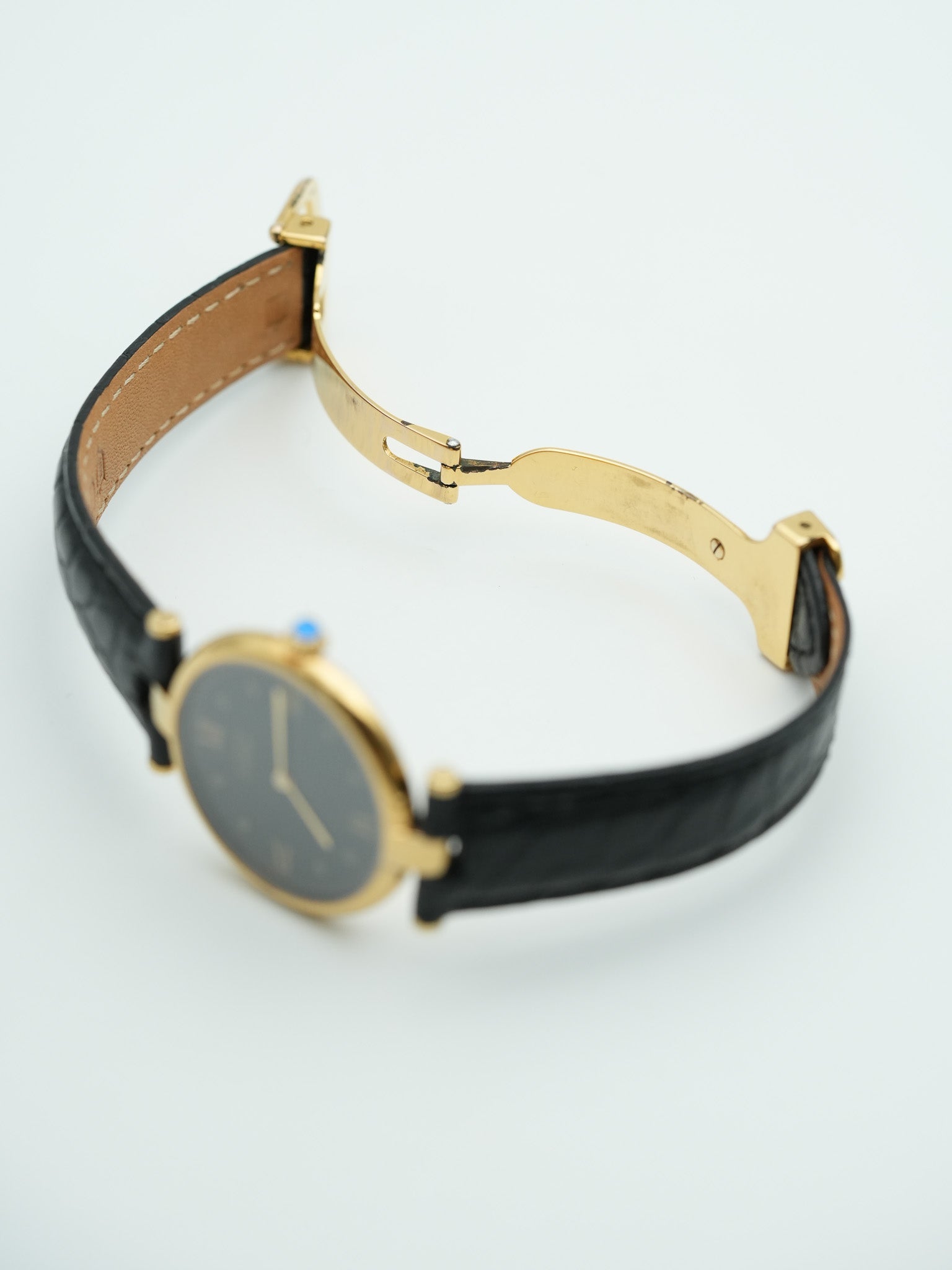 Cartier - Must de Vendôme vermeil Cadran noir avec boucle deployante - 1990s - Atelier Victor Paris - Vintage Watch Shop Dubai