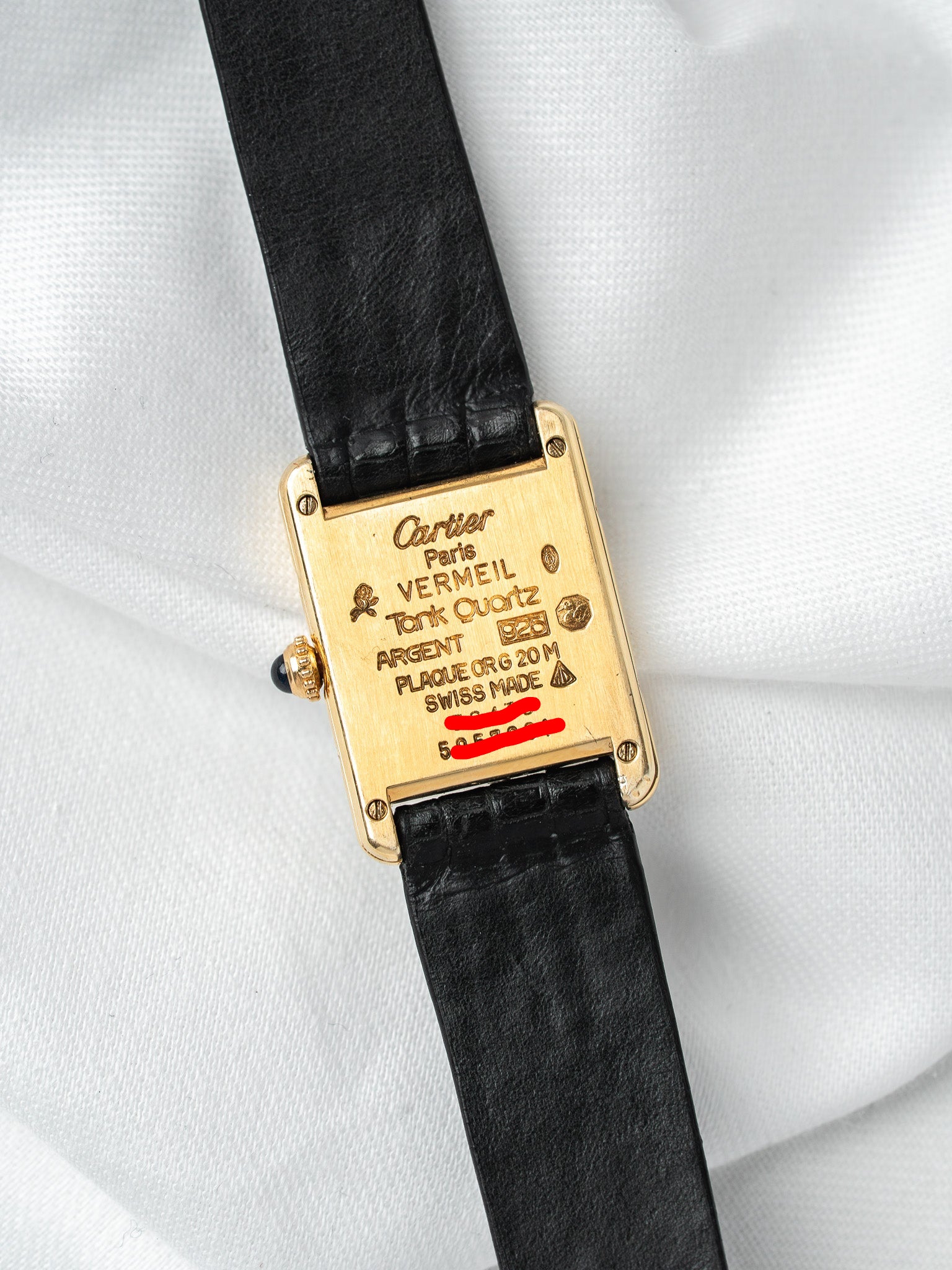 Cartier Must Tank 镀金SM — Trinity表盘（1980s） 