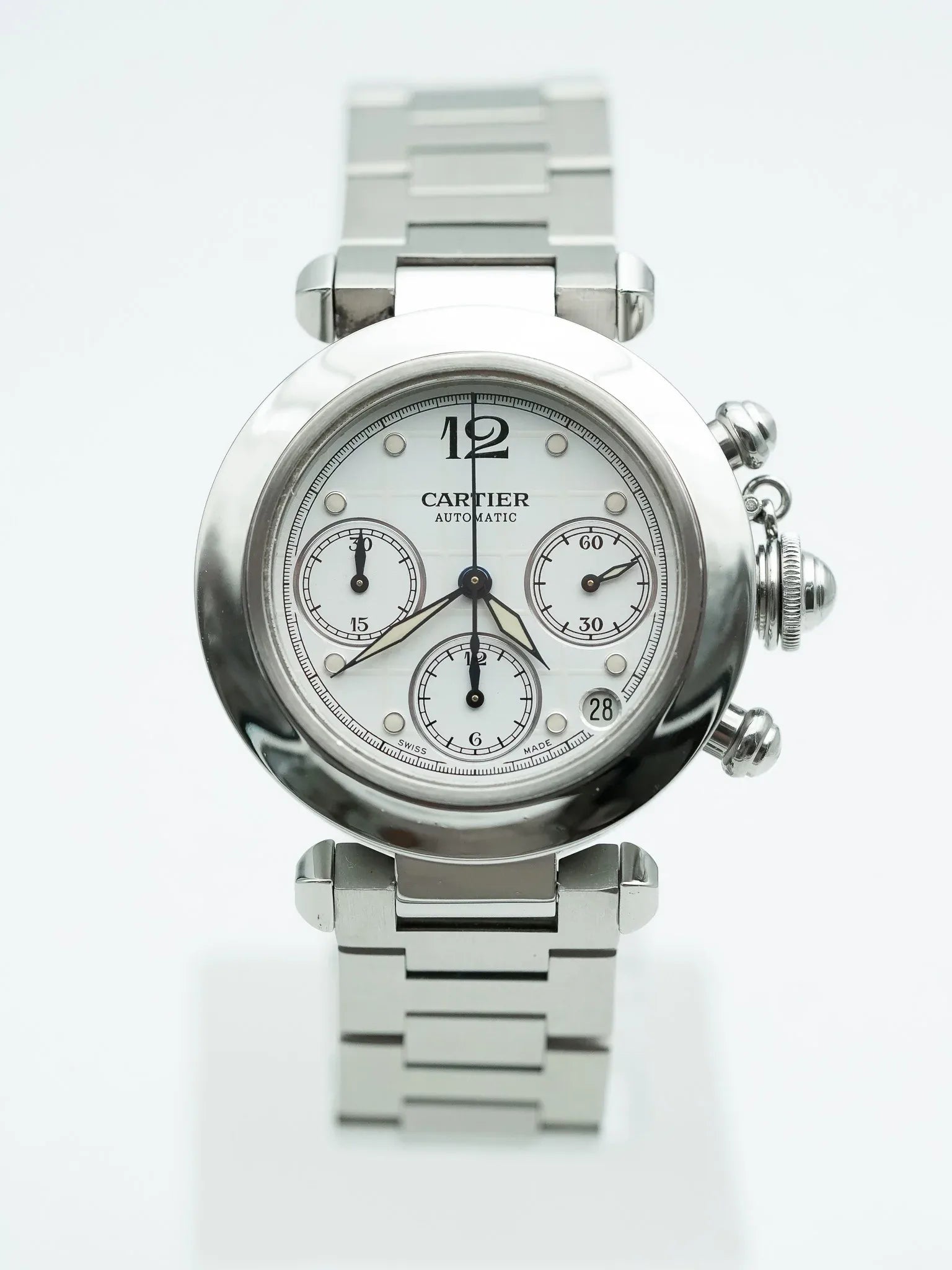 Cartier - Pasha 2412 Chronographe Blanc Quadrillé - 2000s - Atelier Victor - Vintage  Shop