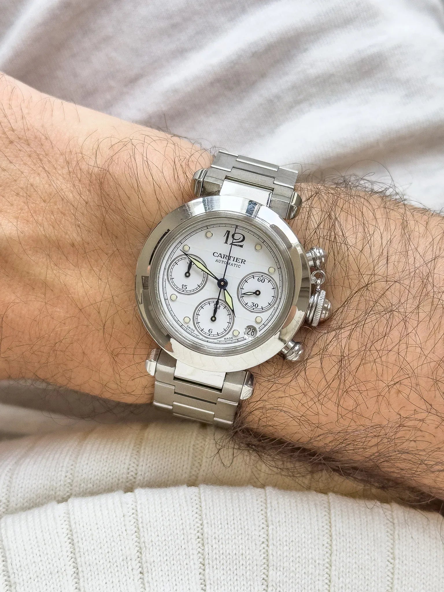 Cartier - Pasha 2412 Chronographe Blanc Quadrillé - 2000s - Atelier Victor - Vintage  Shop