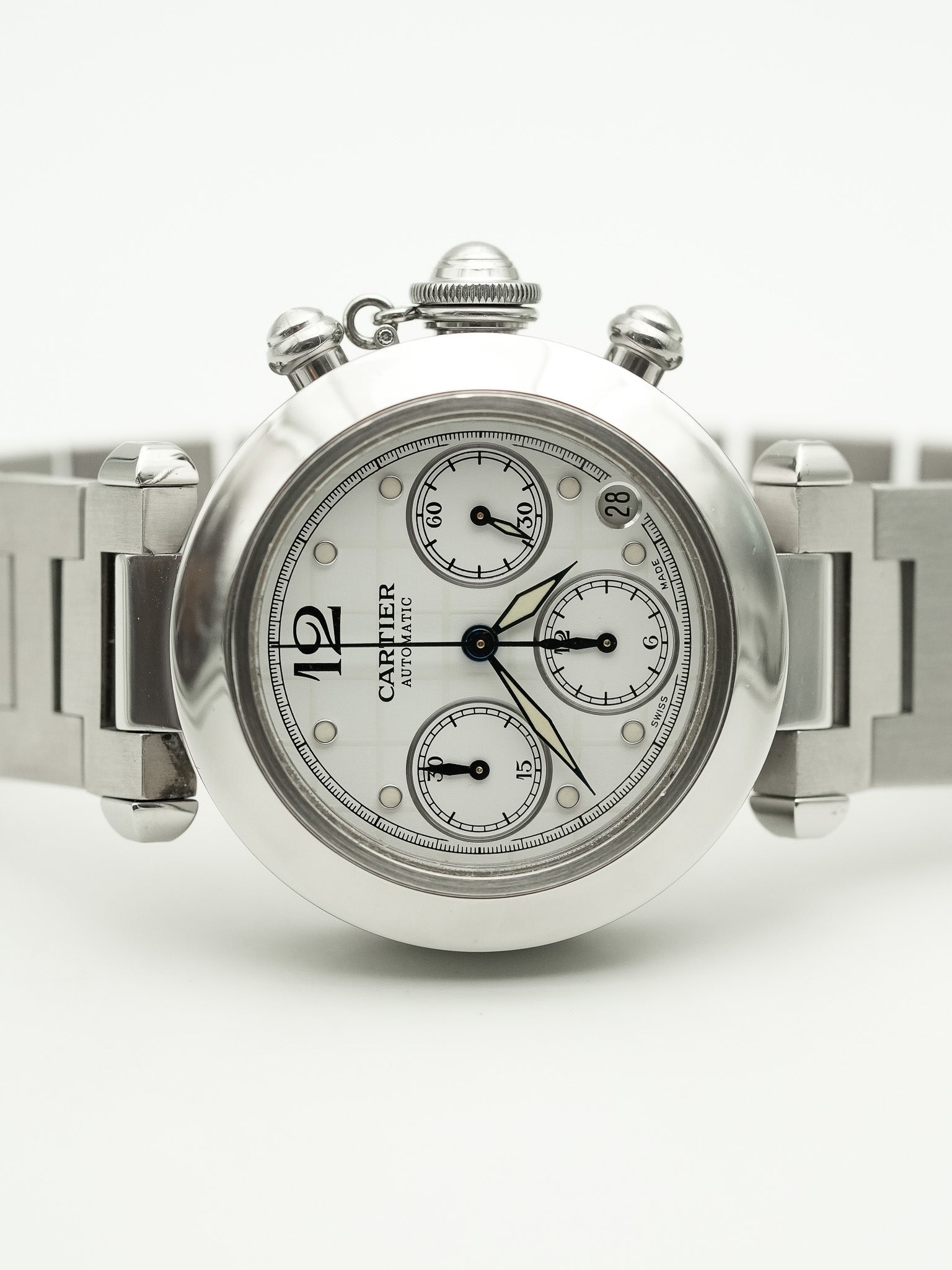 Cartier - Pasha Chronographe Blanc Quadrillé - 2000s - Atelier Victor Paris - Vintage Watch Shop Dubai