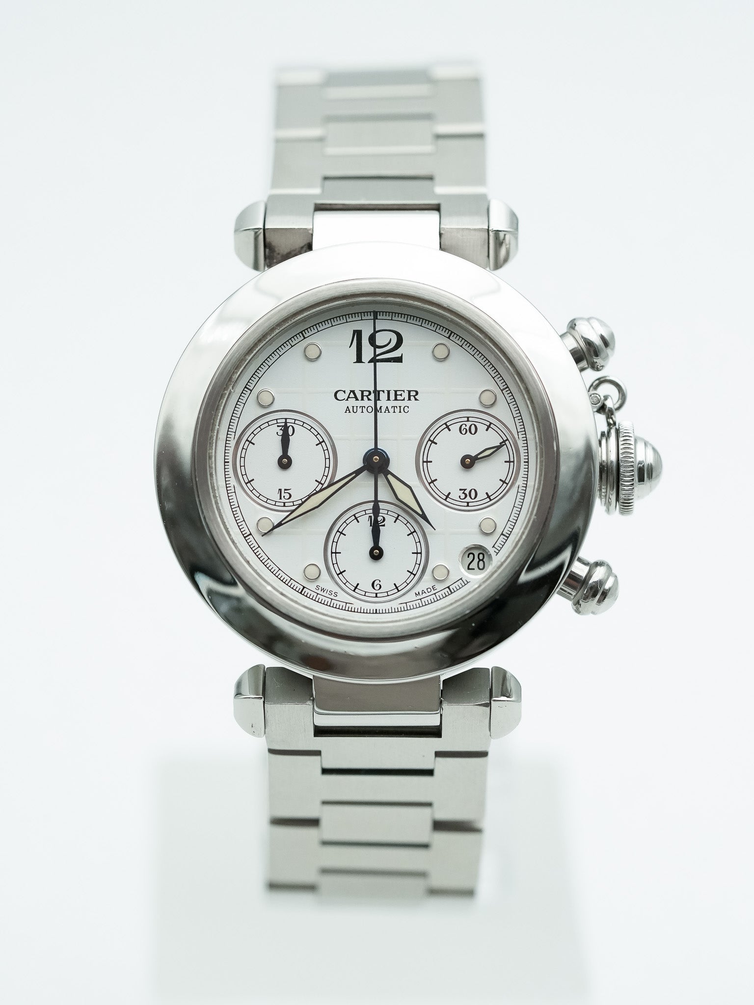 Cartier - Pasha Chronographe Blanc Quadrillé - 2000s - Atelier Victor Paris - Vintage Watch Shop Dubai