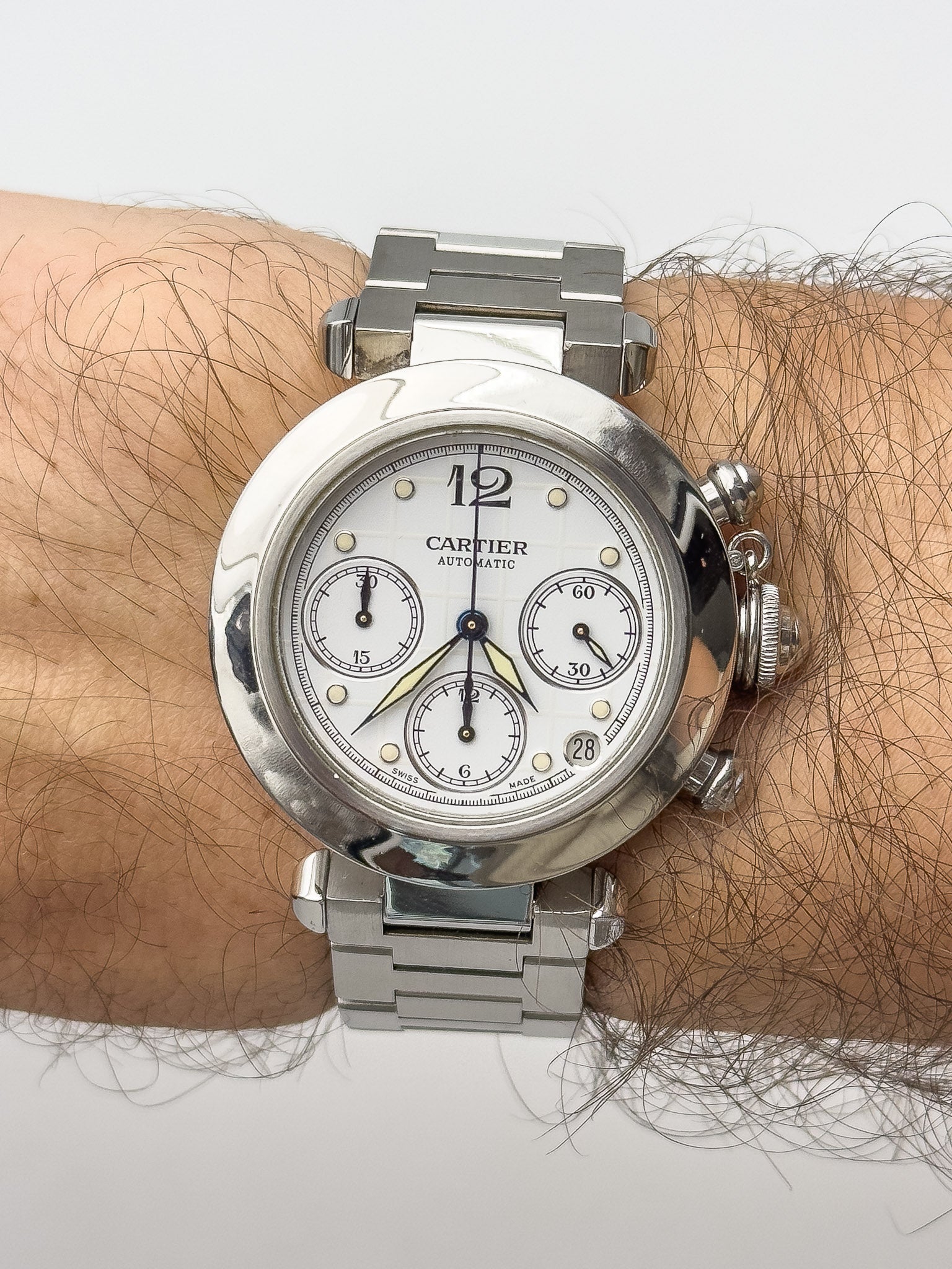 Cartier - Pasha Chronographe Blanc Quadrillé - 2000s - Atelier Victor Paris - Vintage Watch Shop Dubai