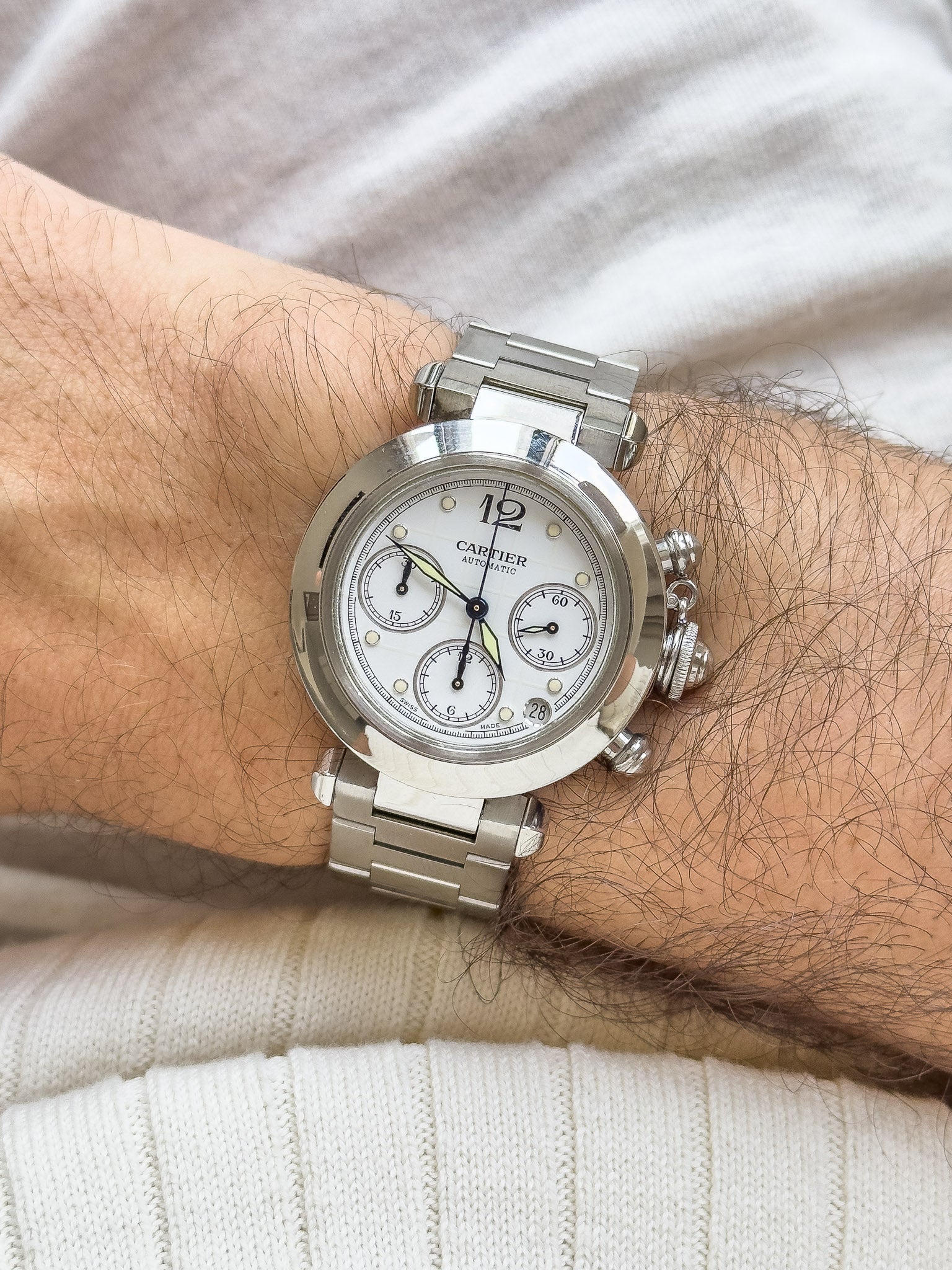 Cartier - Pasha Chronographe Blanc Quadrillé - 2000s - Atelier Victor Paris - Vintage Watch Shop Dubai
