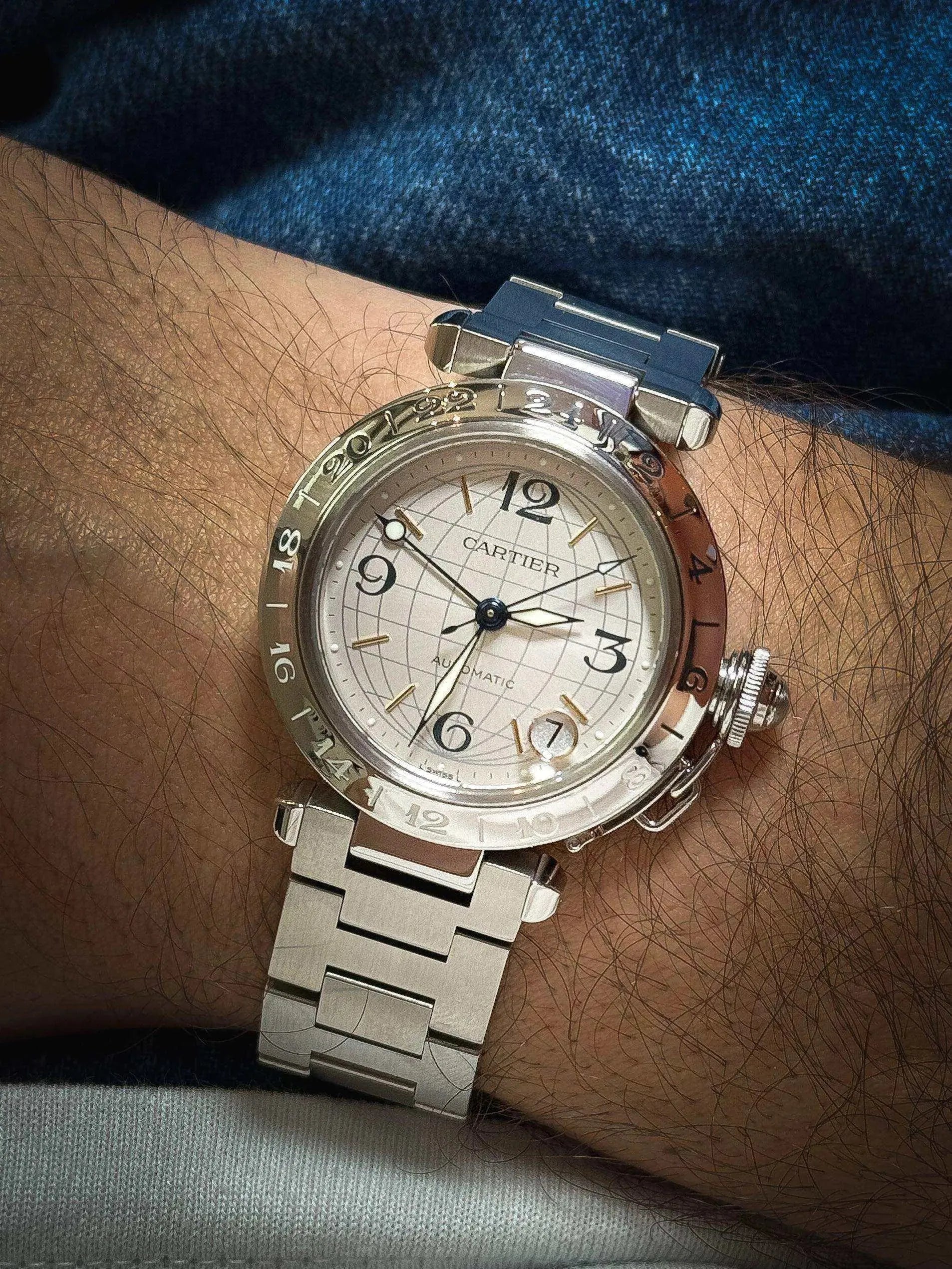Cartier - Pasha GMT Cadran acier - boite - 2000S - Atelier Victor Paris - Vintage Watch Shop Dubai