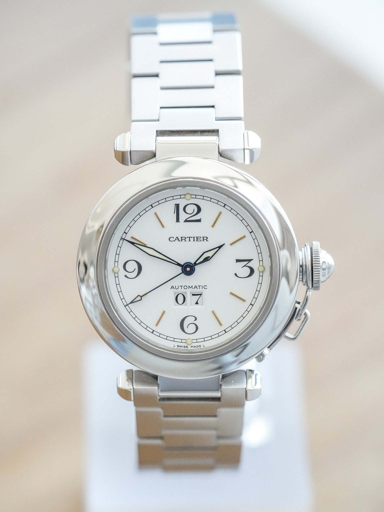 Cartier - Pasha Grande Date Cadran Blanc - 2000s - Atelier Victor - Vintage  Shop