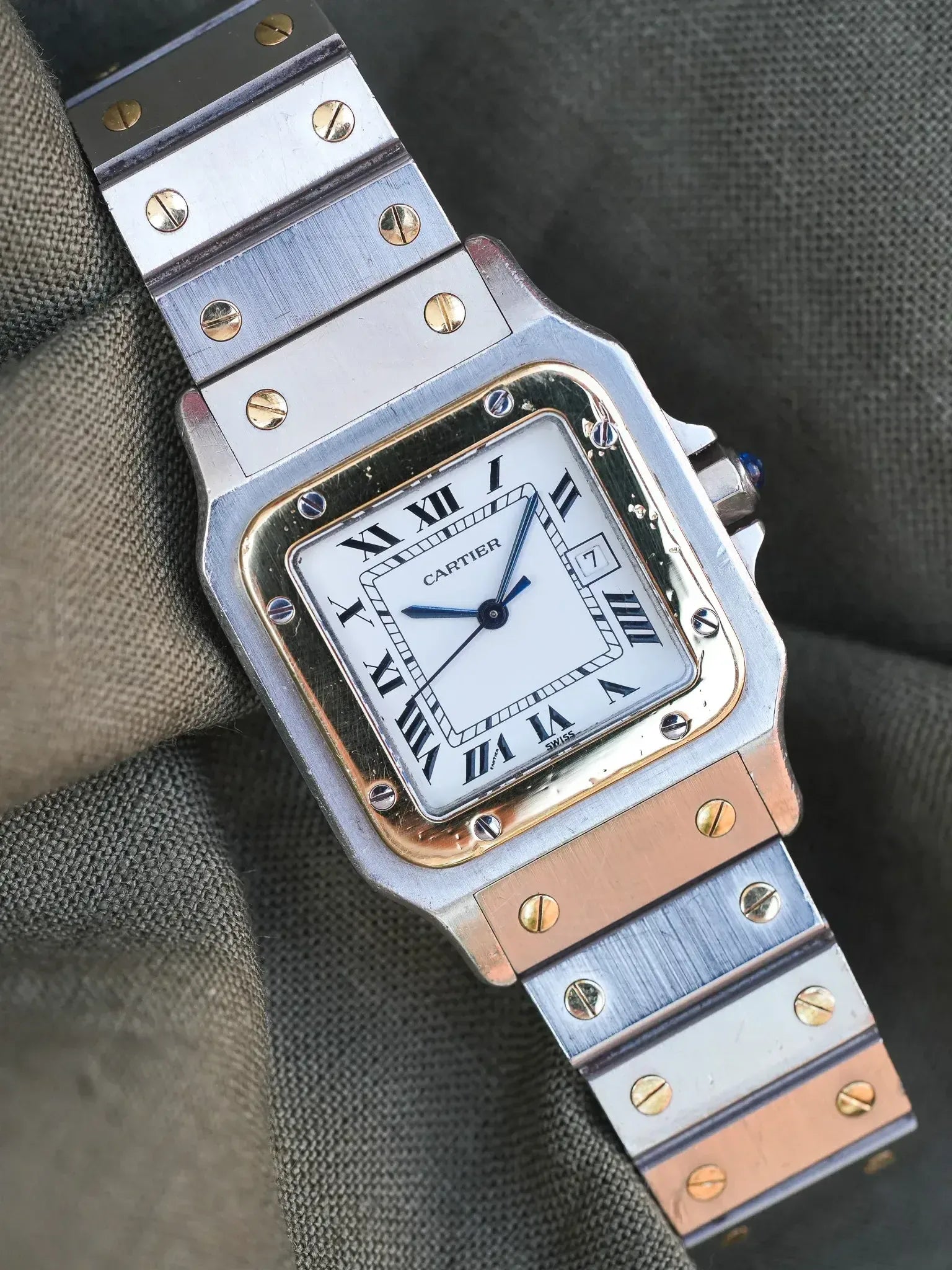 Cartier - La fameuse Santos 2961 or et acier - 1980s - Atelier Victor