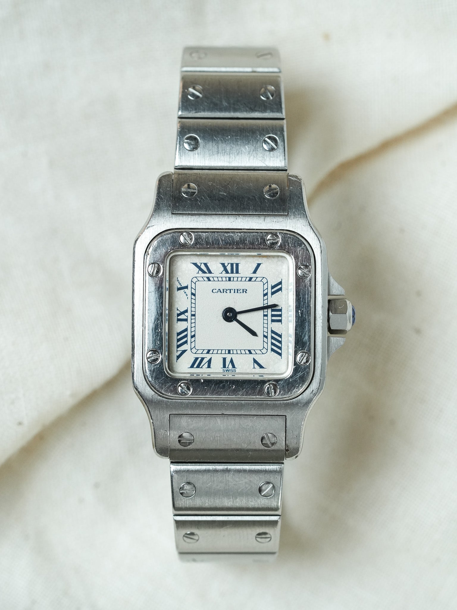 Cartier - Santos 9057 Acier chiffres romain bleu 24mm - Boite & Papier - 1991 - Atelier Victor - Vintage  Shop