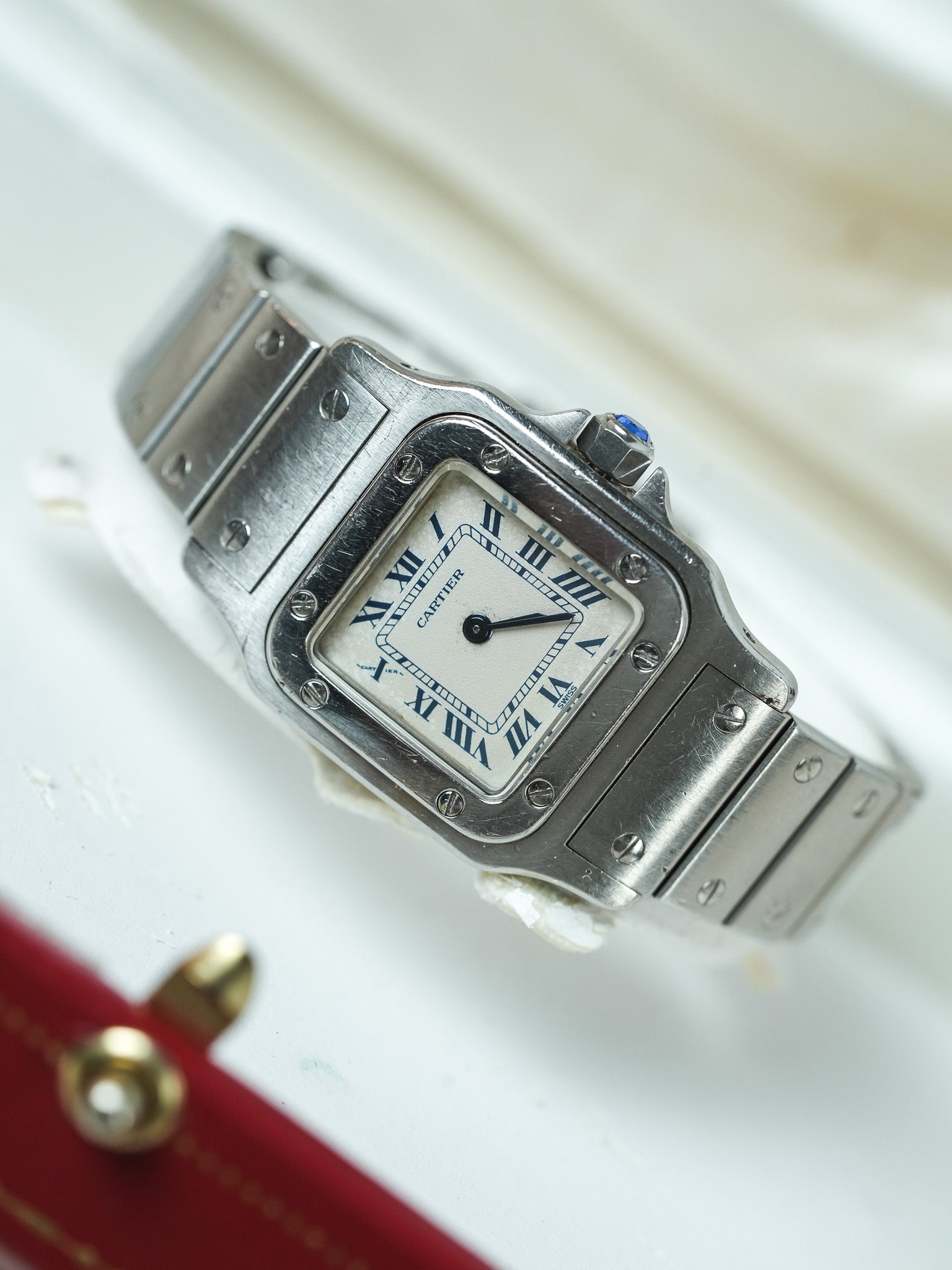 Cartier - Santos 9057 Acier chiffres romain bleu 24mm - Boite & Papier - 1991 - Atelier Victor - Vintage  Shop