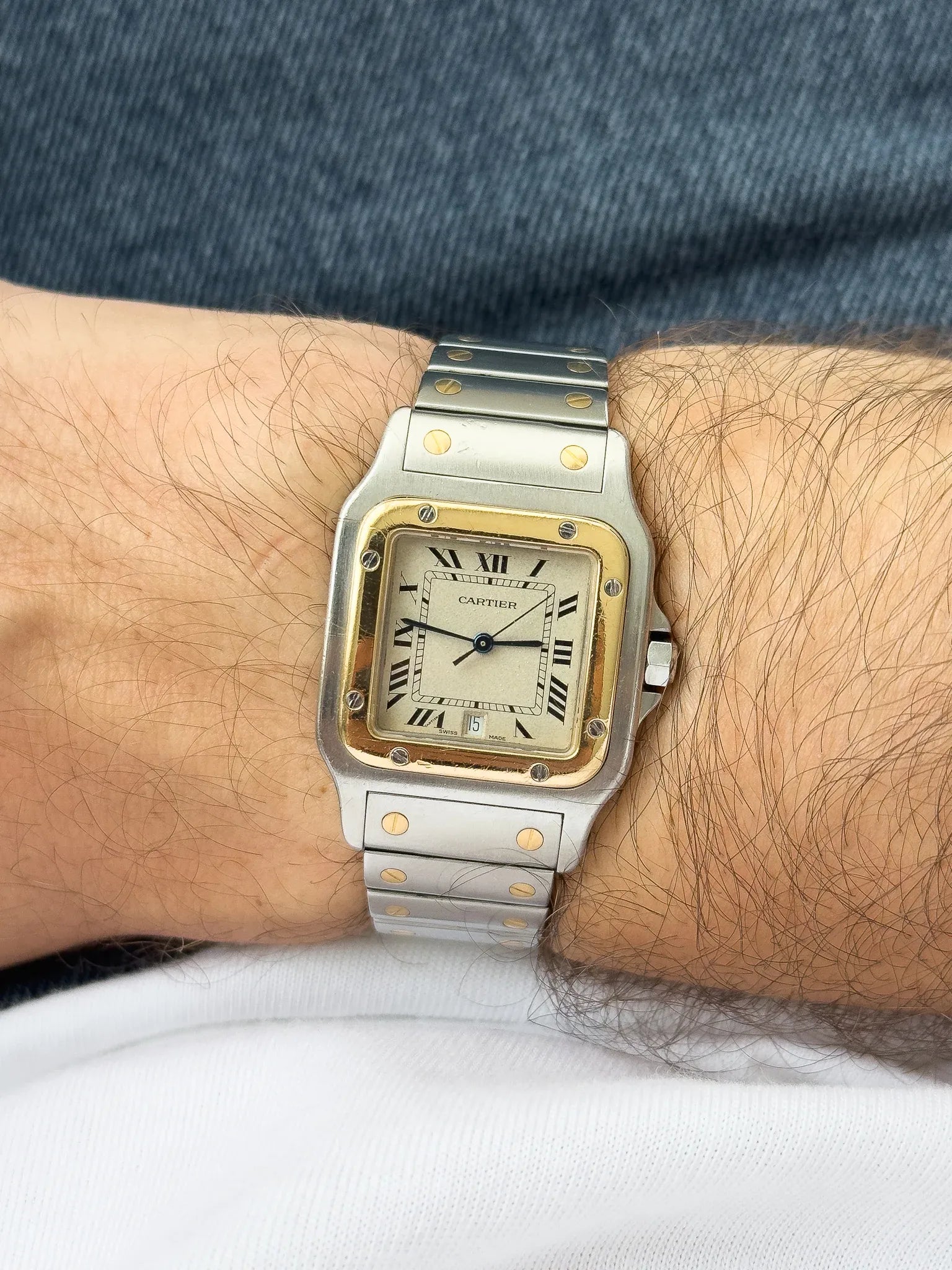 Cartier - Santos Galbée 1879 Acier Or 29mm - 1990s - Atelier Victor - Vintage  Shop