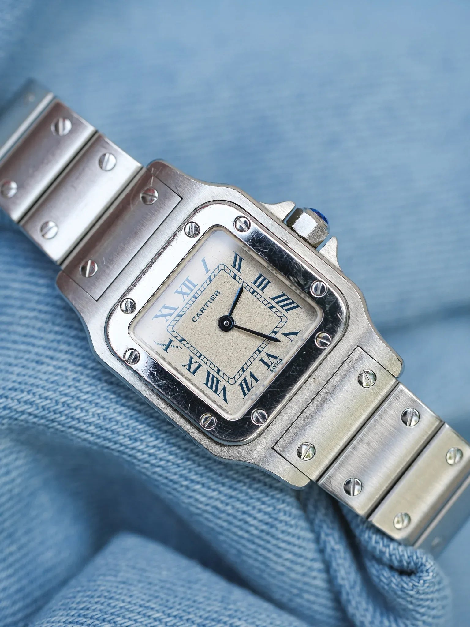 Cartier - Santos Galbée 9057 acier index bleu - 1990s - Atelier Victor