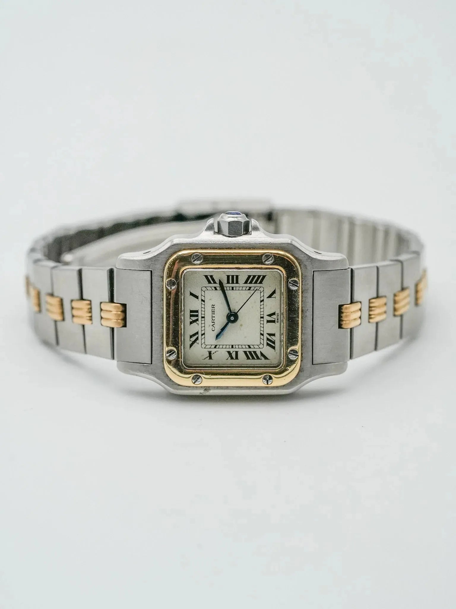 Cartier - Santos Godron 24mm acier or - 1980s - Atelier Victor Paris - Vintage Watch Shop Dubai