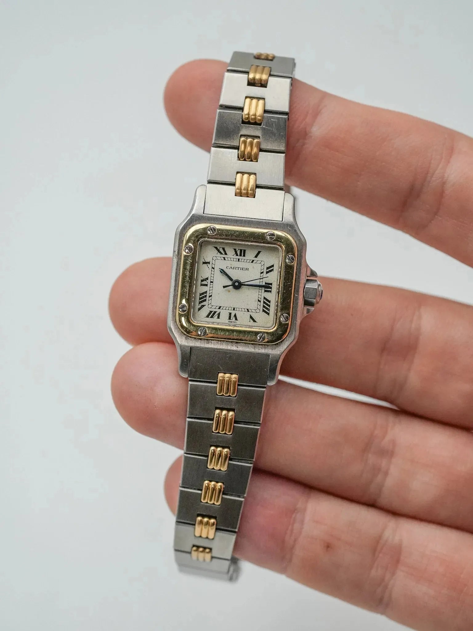 Cartier - Santos Godron 24mm acier or - 1980s - Atelier Victor Paris - Vintage Watch Shop Dubai