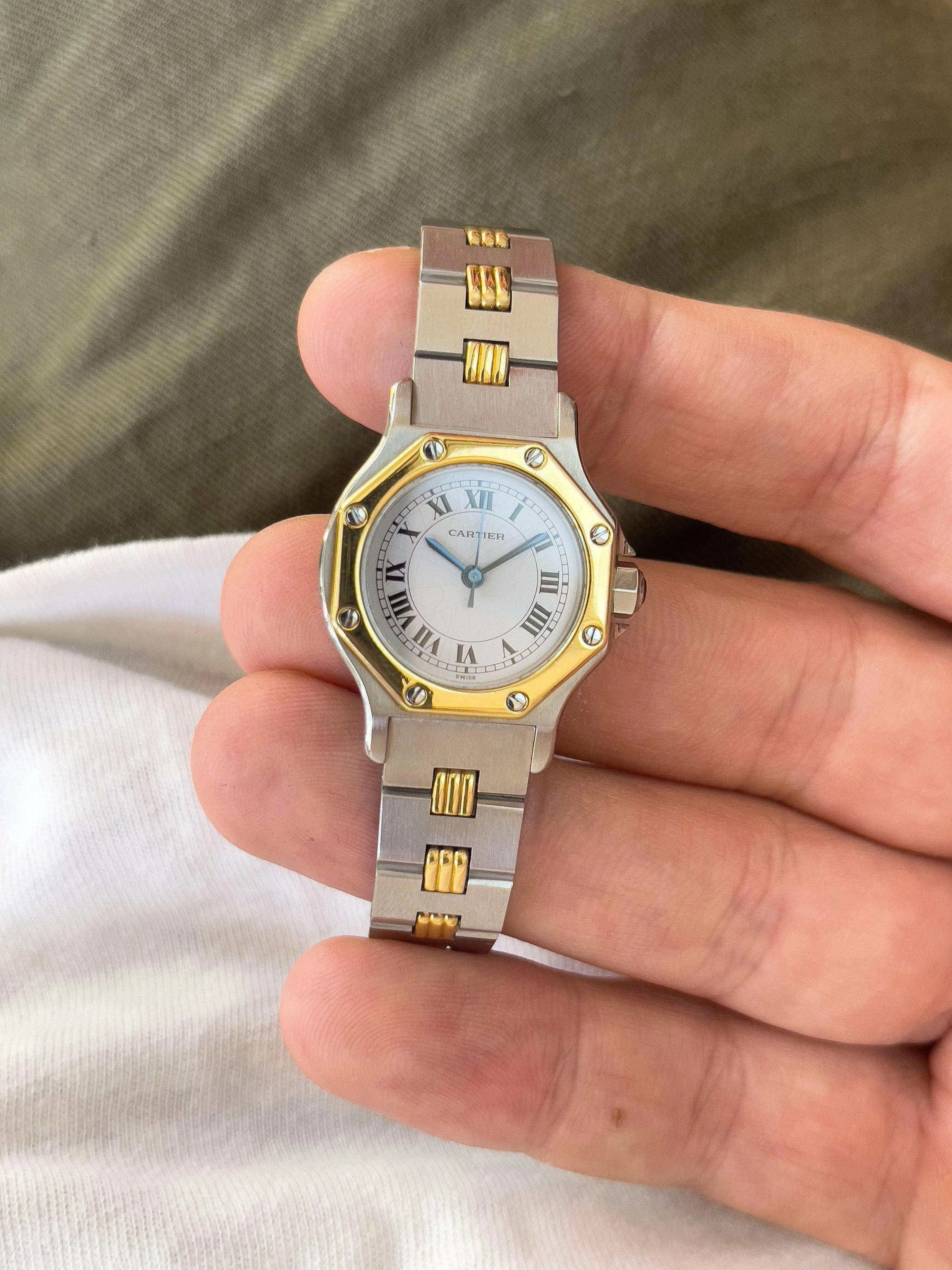 Cartier - SANTOS GODRON 24MM acier or - 1990s - Atelier Victor Paris - Vintage Watch Shop Dubai