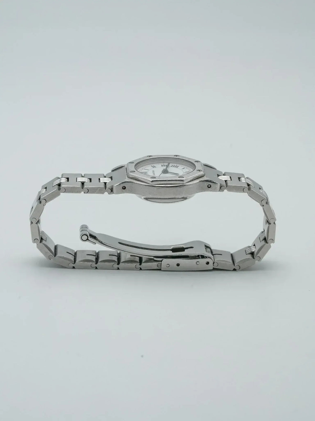 Audemars Piguet Royal Oak vintage watch, stainless steel, white dial, octagonal bezel, bracelet open