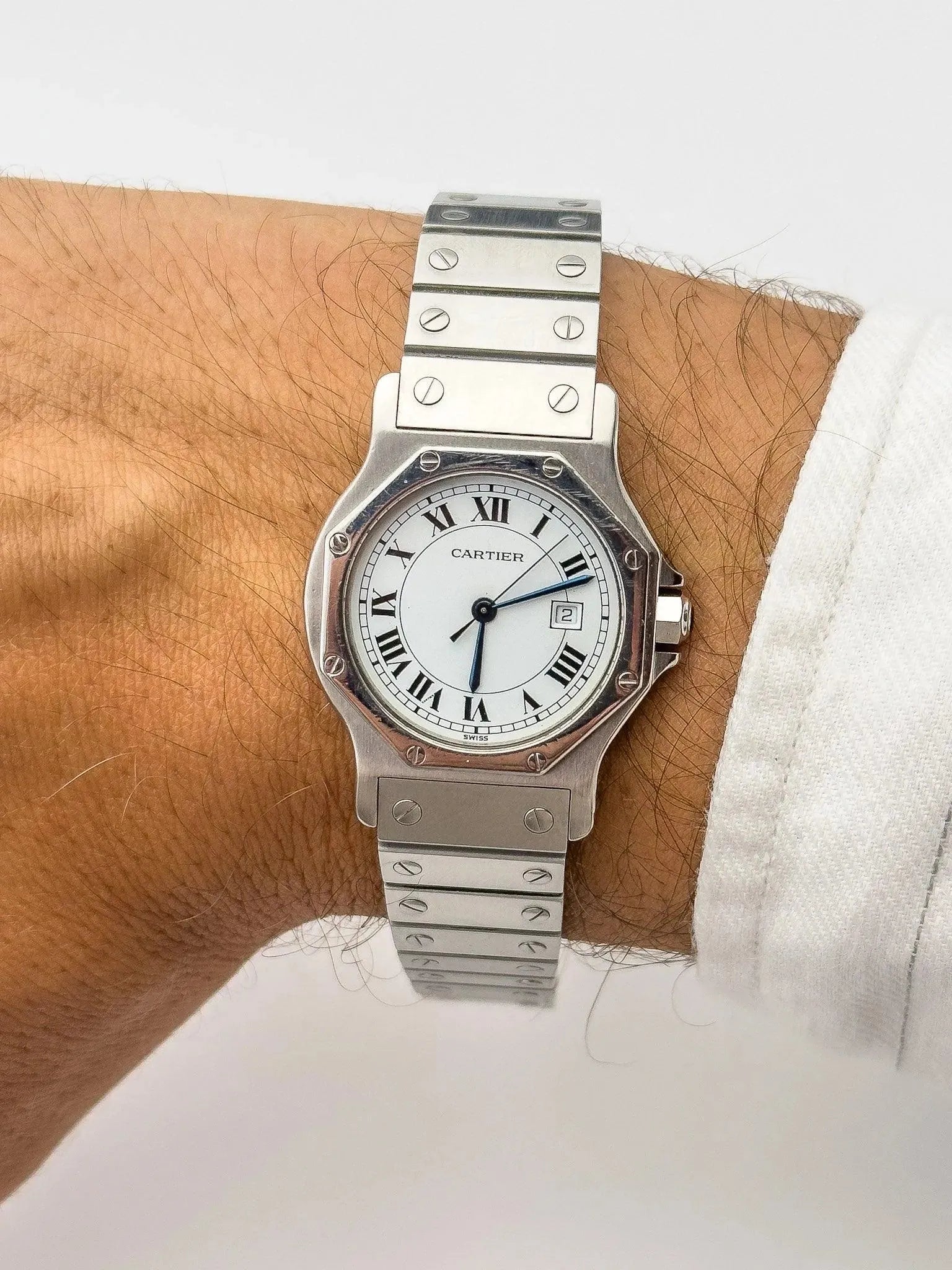 Cartier - Santos Octogonale Acier 30mm auto - boite - 1980s - Atelier Victor Paris - Vintage Watch Shop Dubai