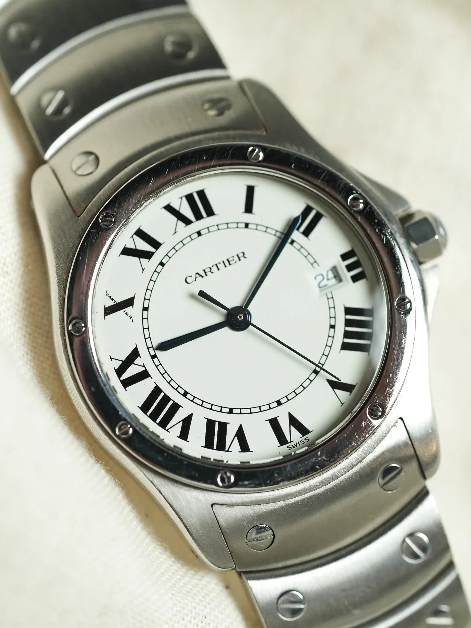 Cartier - Santos Ronde GM Acier référence 1561 - 1990s - Atelier Victor - Vintage  Shop