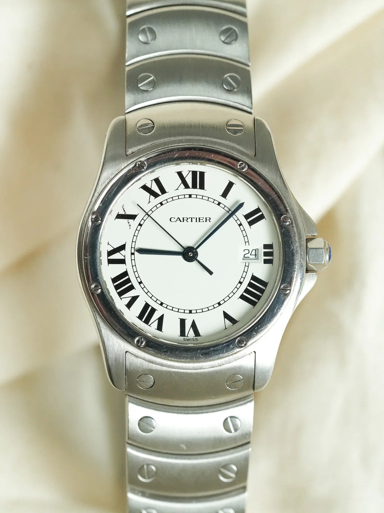 Cartier - Santos Ronde GM Acier référence 1561 - 1990s - Atelier Victor - Vintage  Shop